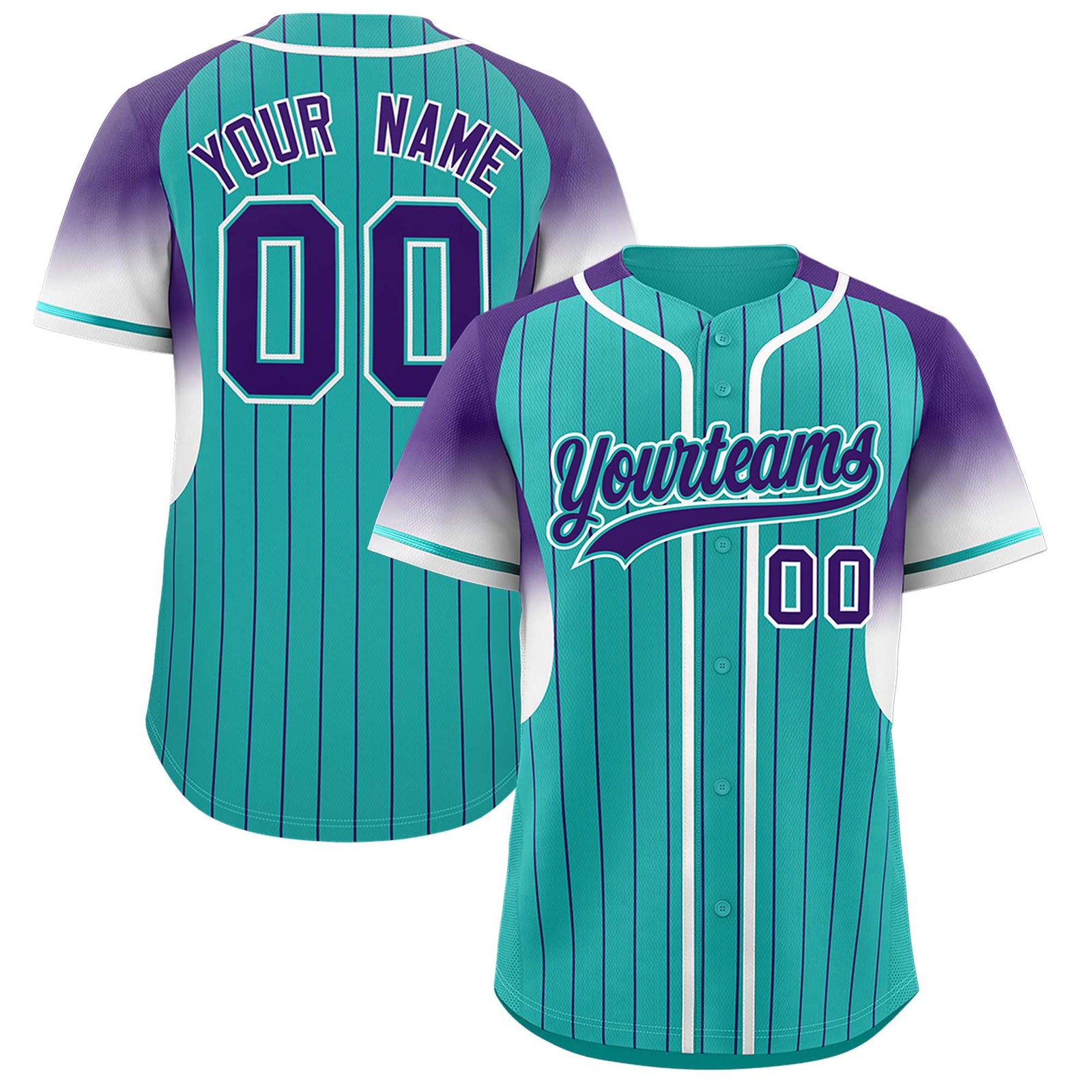 Custom Aqua Purple Stripe Fashion Sleeves Gradient Authentic Baseball Jersey
