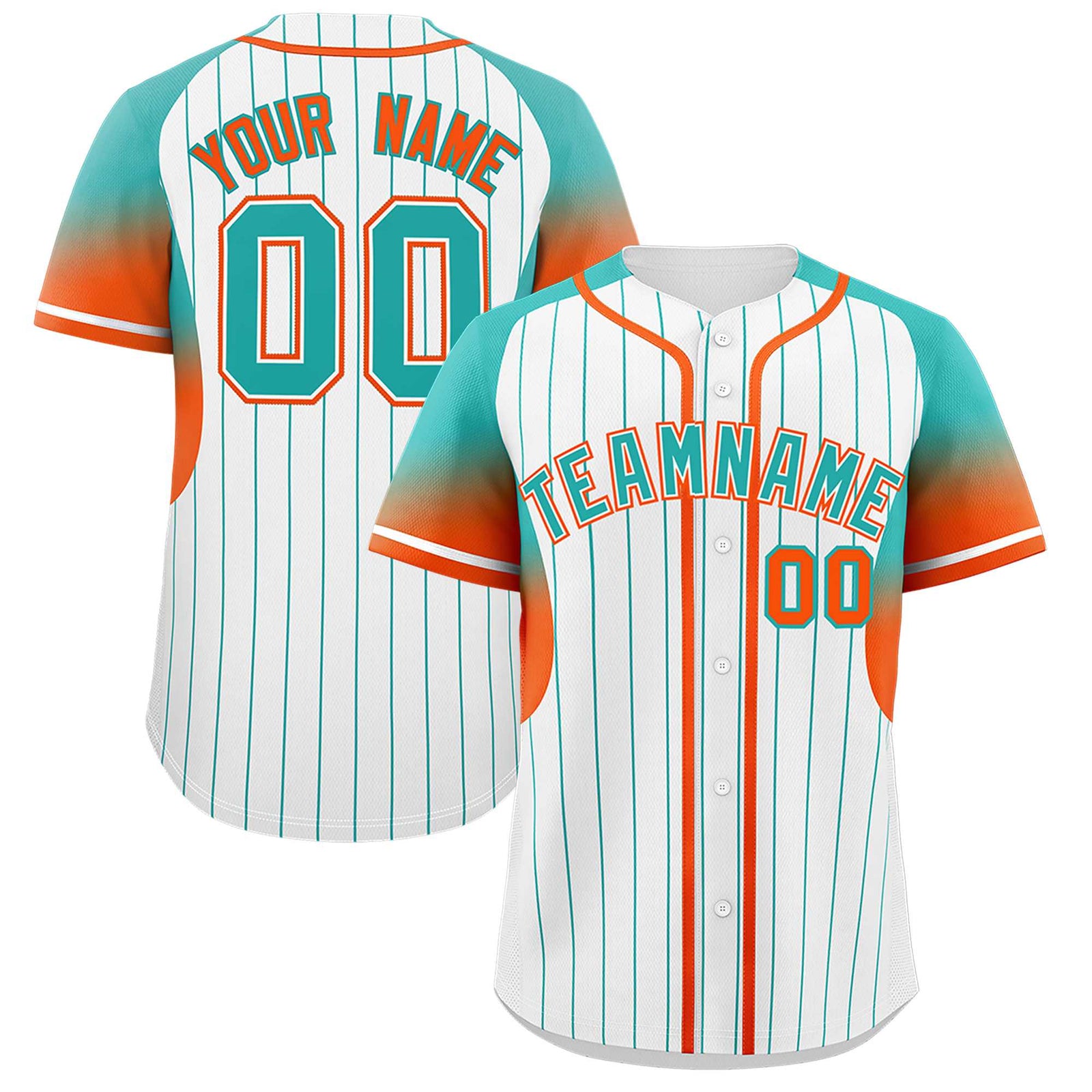 Custom White Aqua Stripe Fashion Sleeves Gradient Authentic Baseball Jersey
