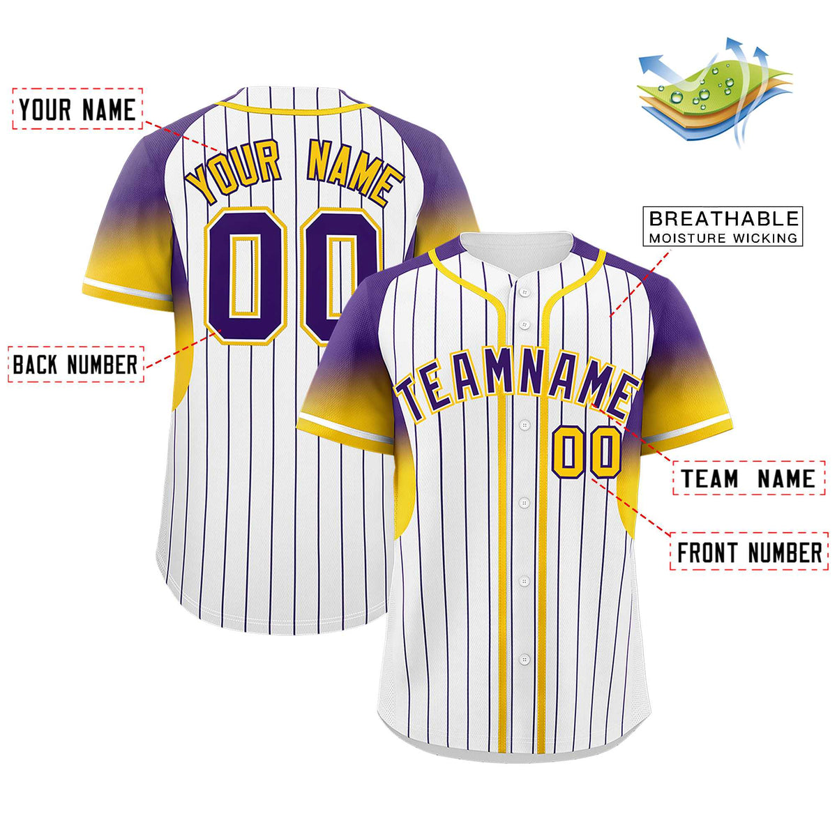 Custom White Purple Stripe Fashion Sleeves Gradient Authentic Baseball Jersey