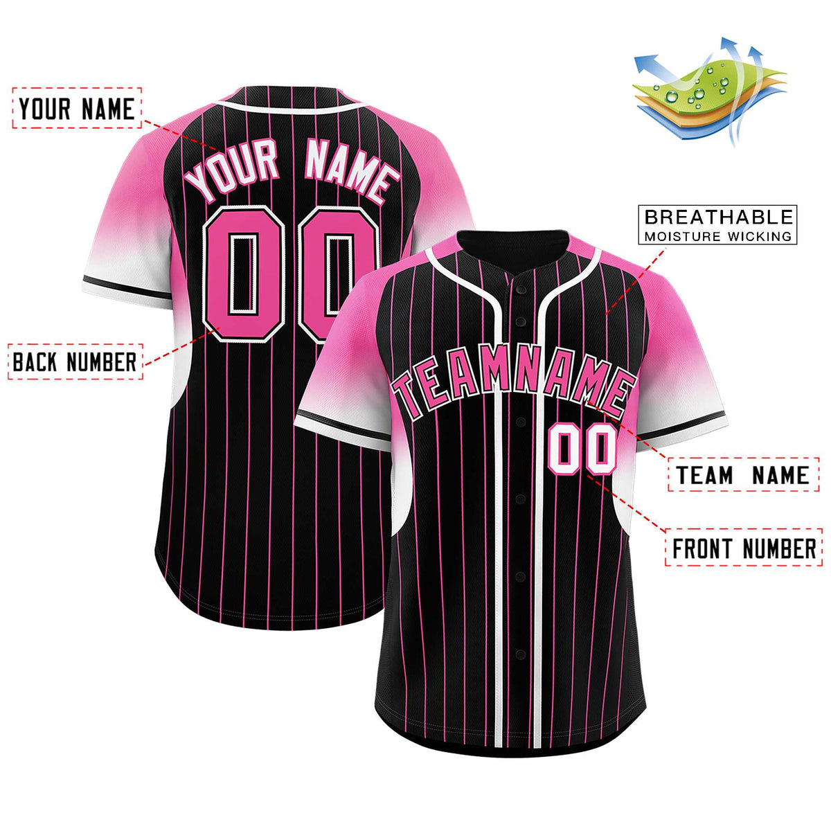 Custom Black Pink Stripe Fashion Sleeves Gradient Authentic Baseball Jersey