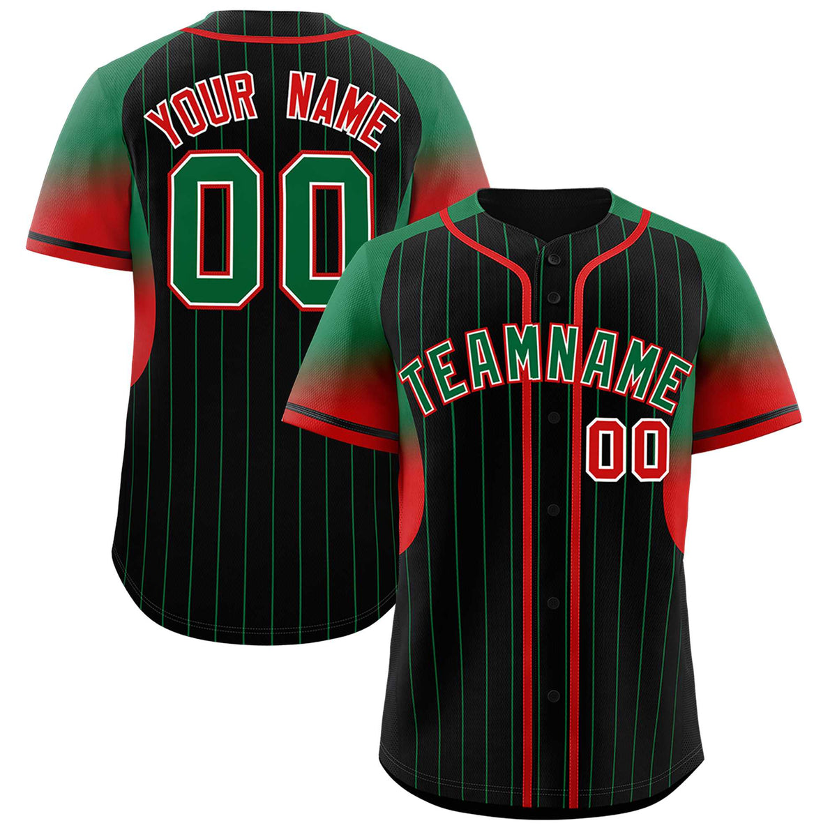 Custom Black Kelly Green Stripe Fashion Sleeves Gradient Authentic Baseball Jersey