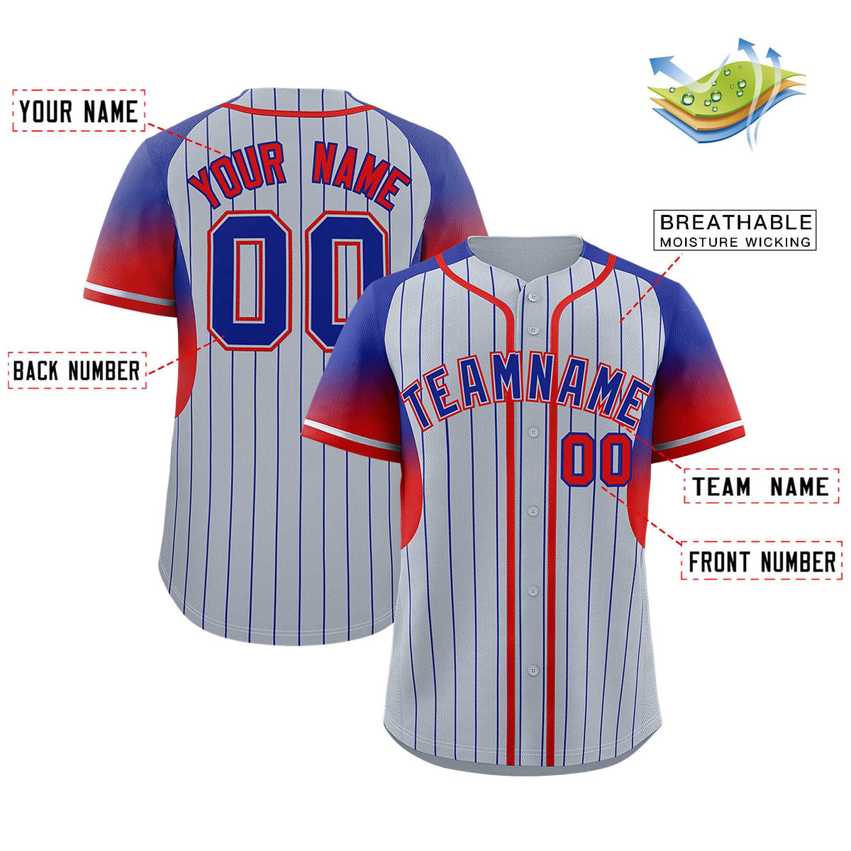 Custom Navy Royal Stripe Fashion Sleeves Gradient Authentic Baseball Jersey