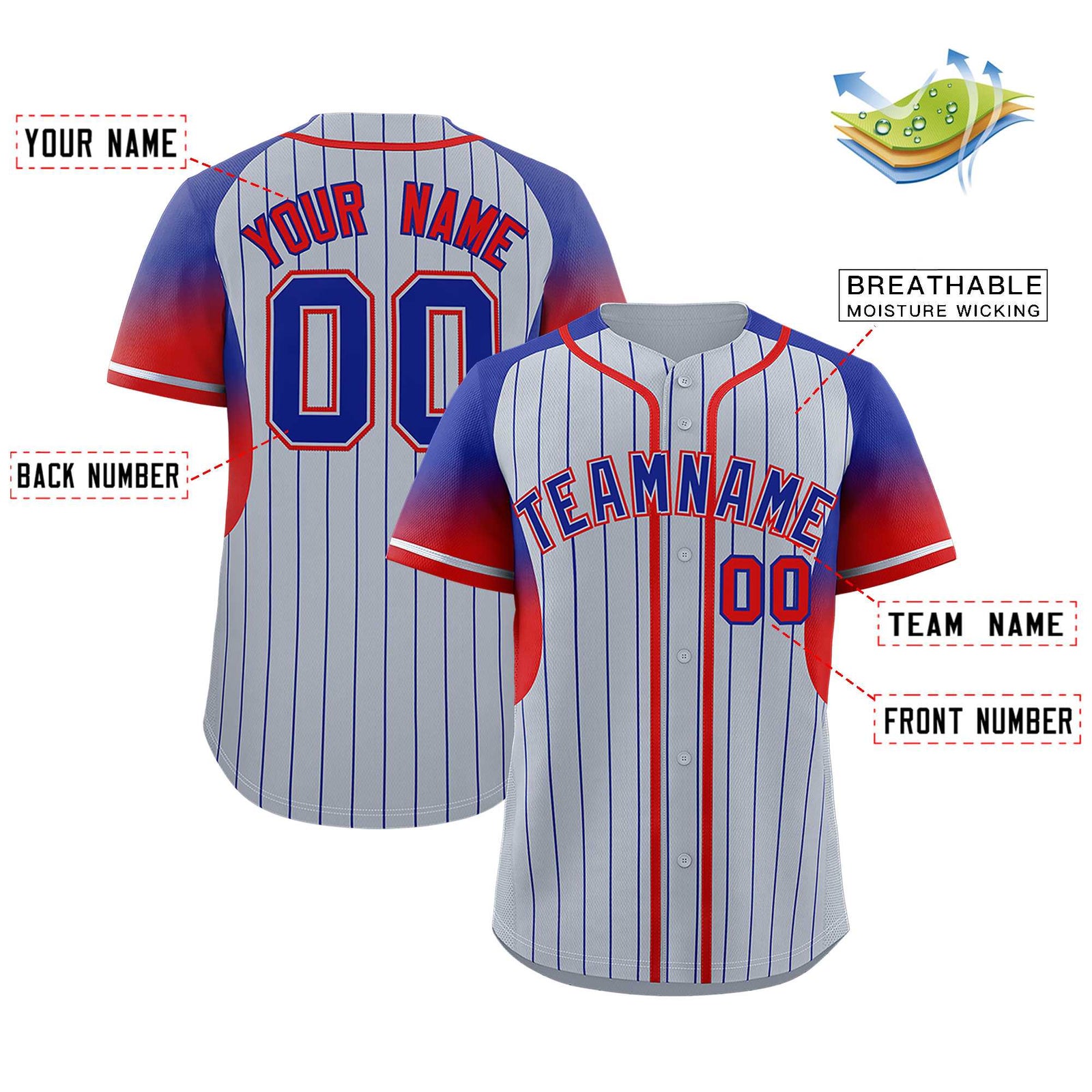 Custom Navy Royal Stripe Fashion Sleeves Gradient Authentic Baseball Jersey