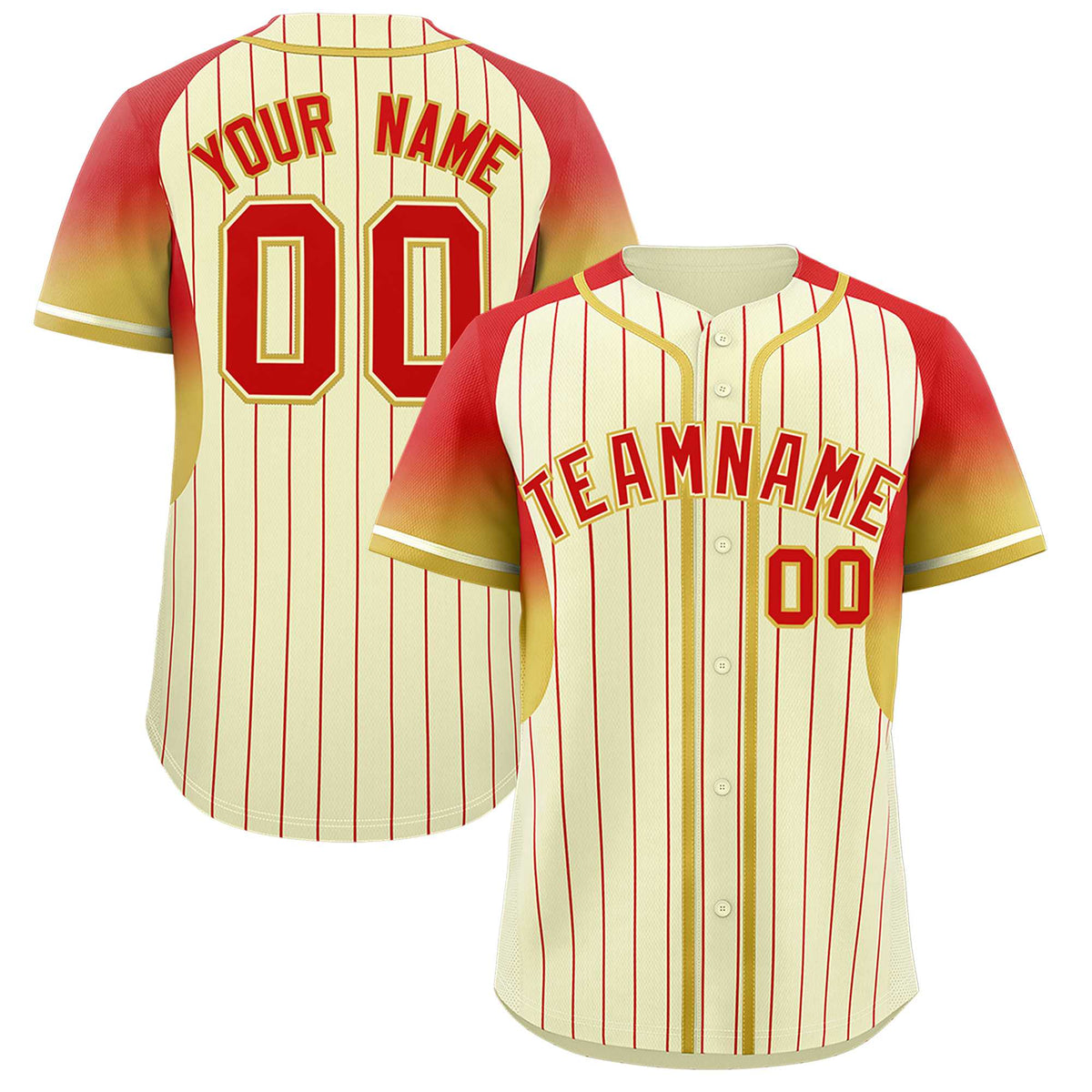Custom Cream Red Stripe Fashion Sleeves Gradient Authentic Baseball Jersey