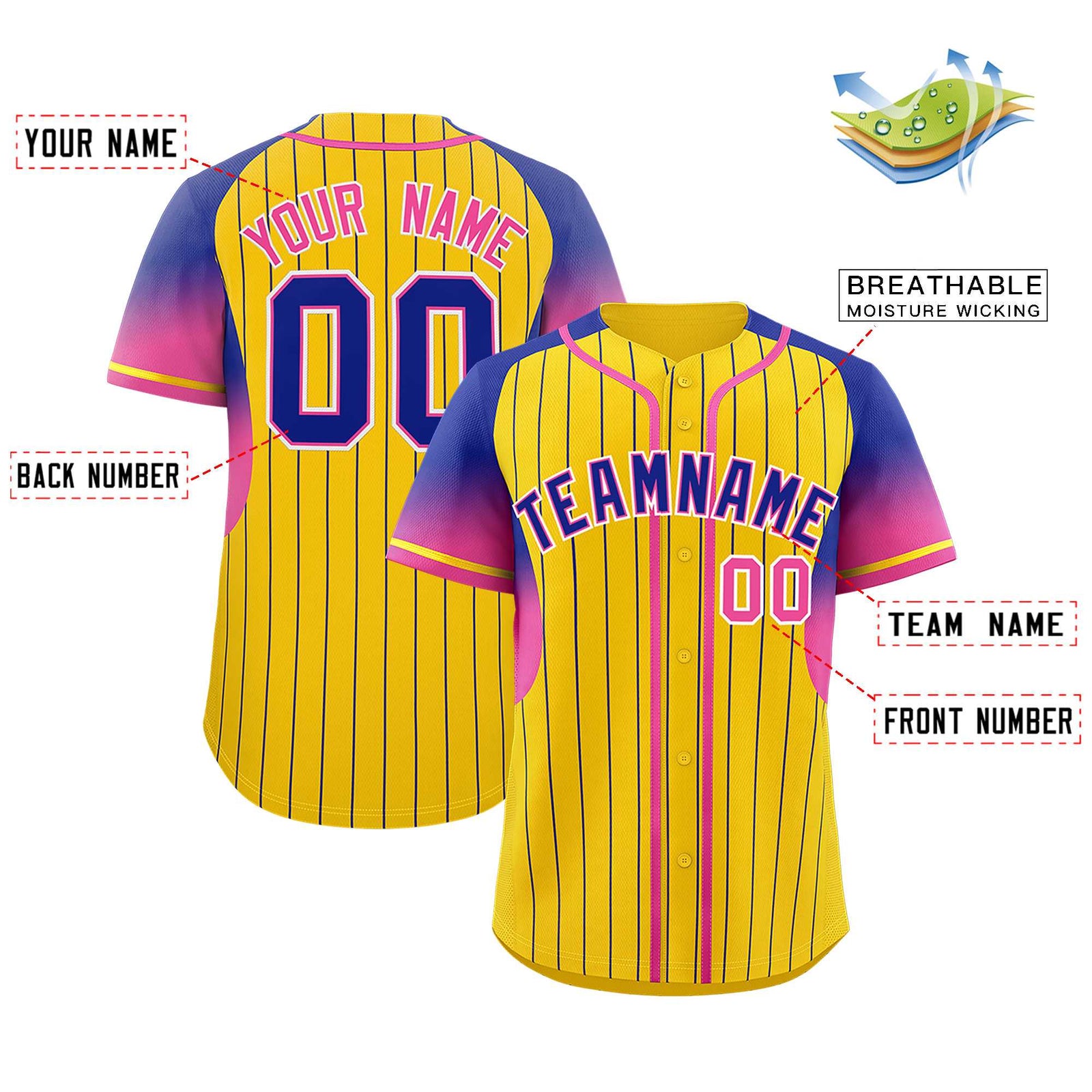 Custom Gold Royal Stripe Fashion Sleeves Gradient Authentic Baseball Jersey
