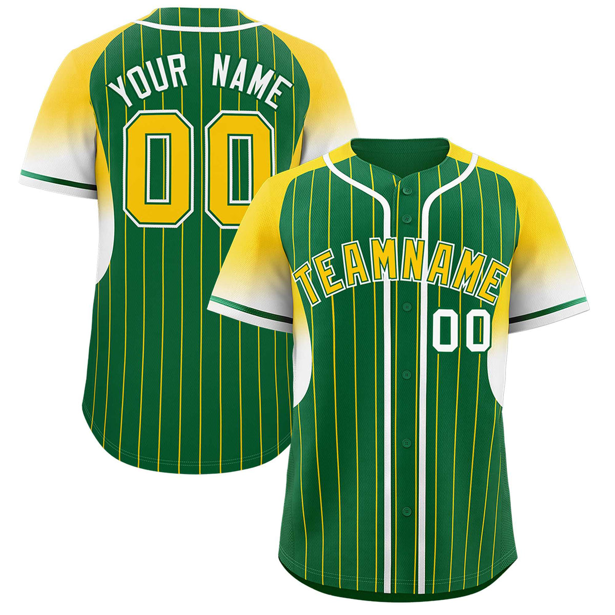 Custom Kelly Green Gold Stripe Fashion Sleeves Gradient Authentic Baseball Jersey