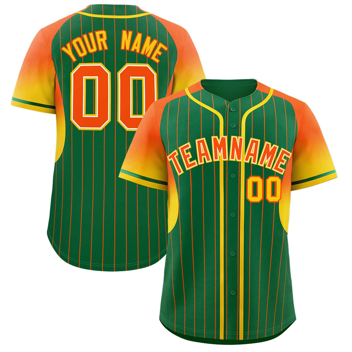 Custom Kelly Green Orange Stripe Fashion Sleeves Gradient Authentic Baseball Jersey