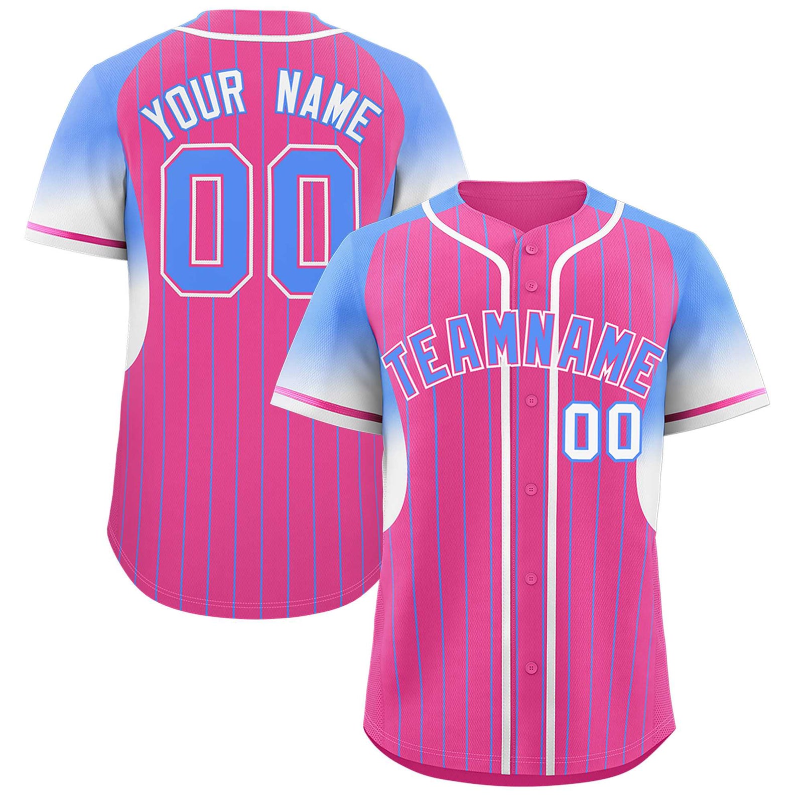 Custom Pink Powder Blue Stripe Fashion Sleeves Gradient Authentic Baseball Jersey