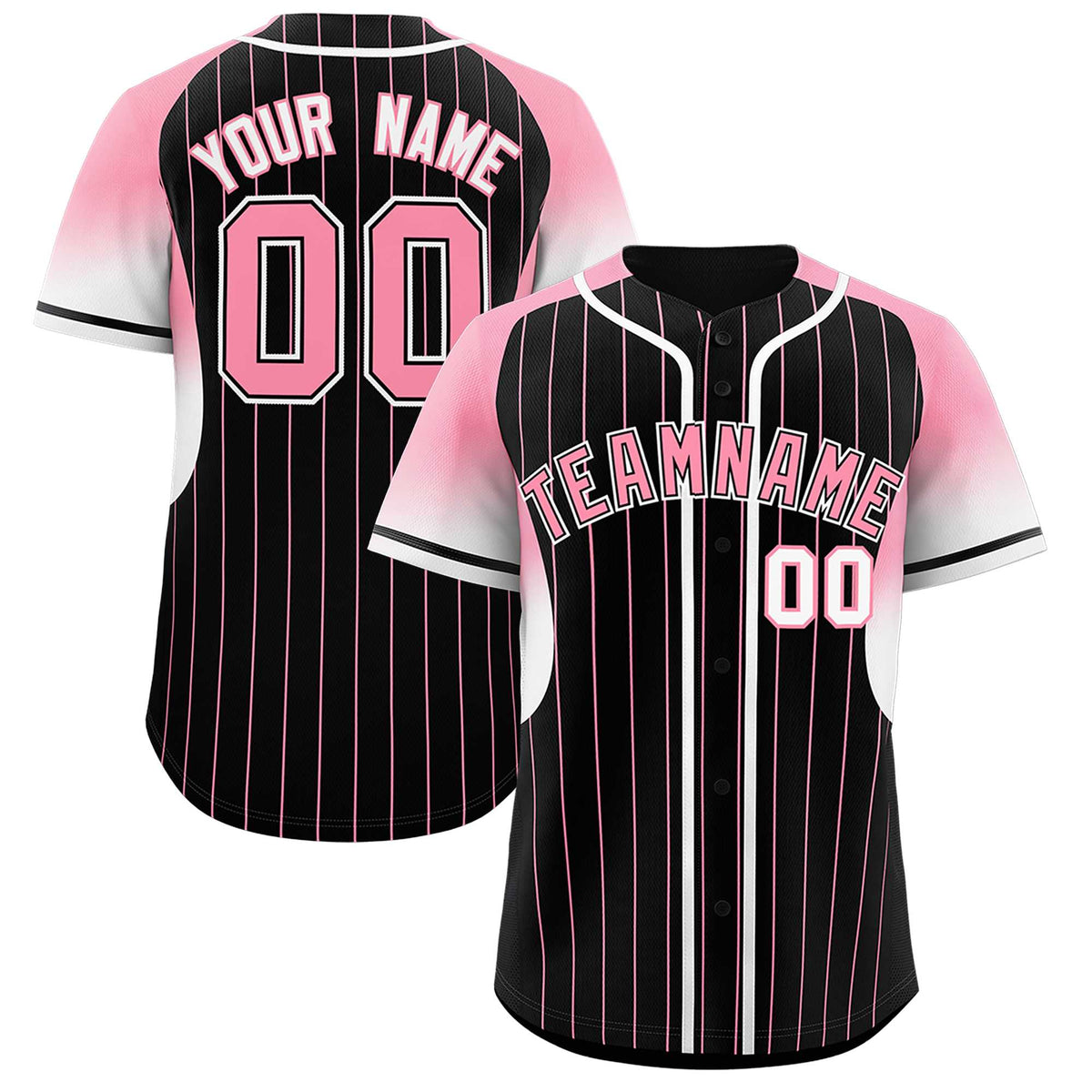 Custom Black Light Pink Stripe Fashion Sleeves Gradient Authentic Baseball Jersey