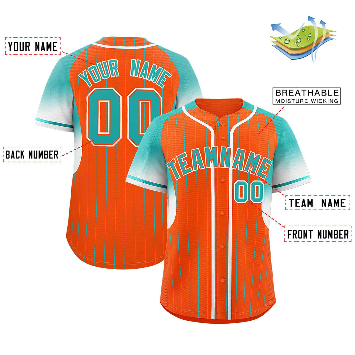 Custom Orange Aqua Stripe Fashion Sleeves Gradient Authentic Baseball Jersey