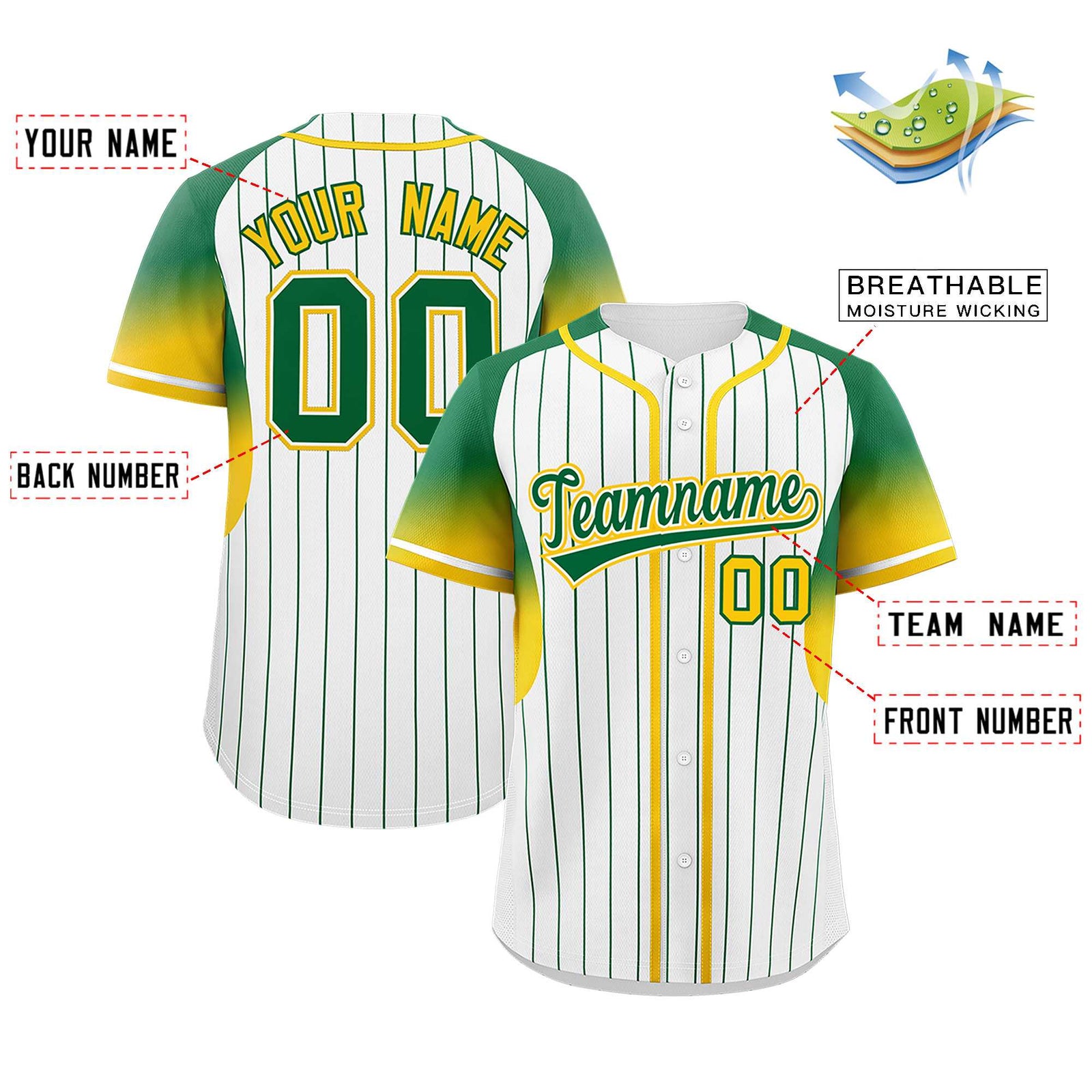 Custom White Kelly Green Stripe Fashion Sleeves Gradient Authentic Baseball Jersey
