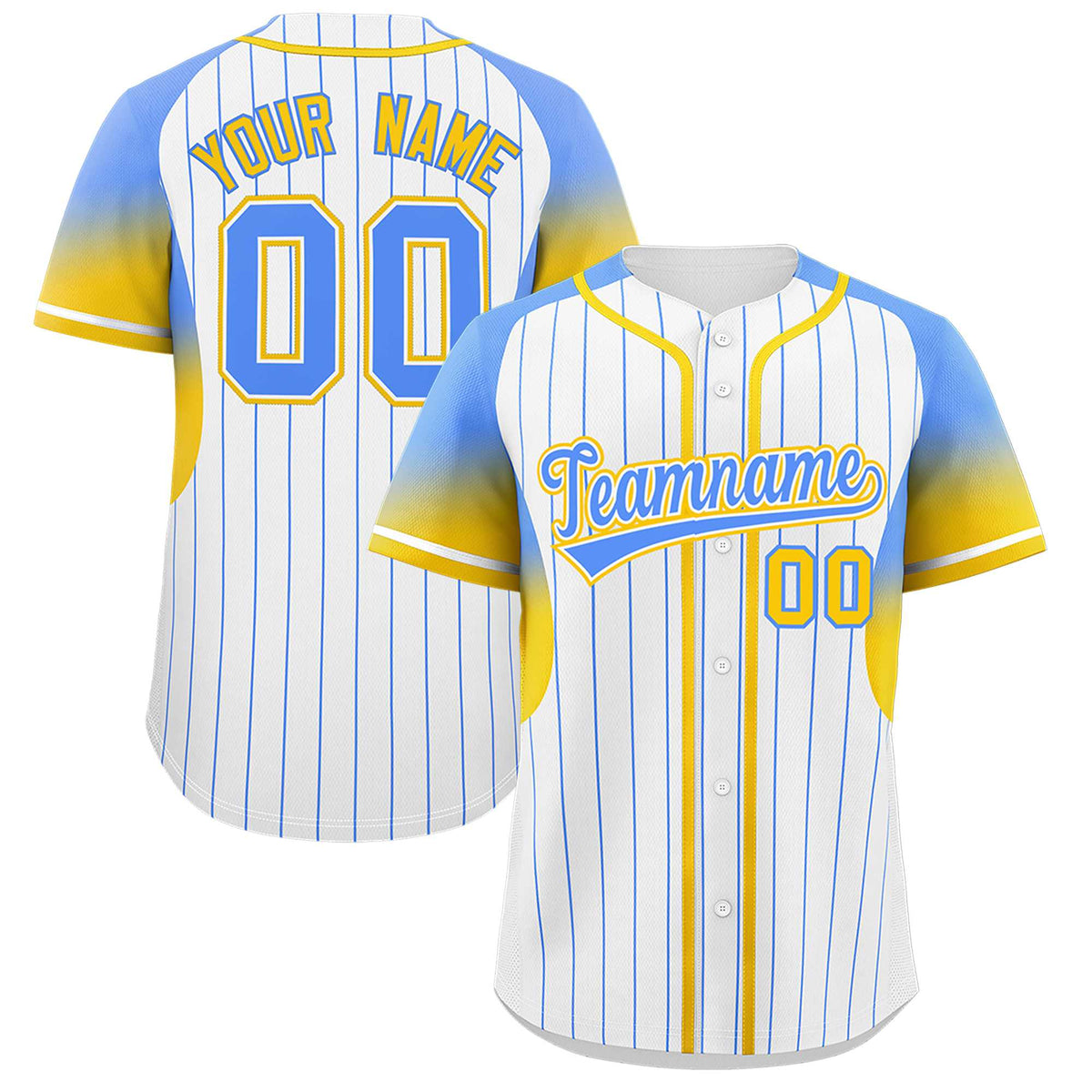 Custom White Powder Blue Stripe Fashion Sleeves Gradient Authentic Baseball Jersey