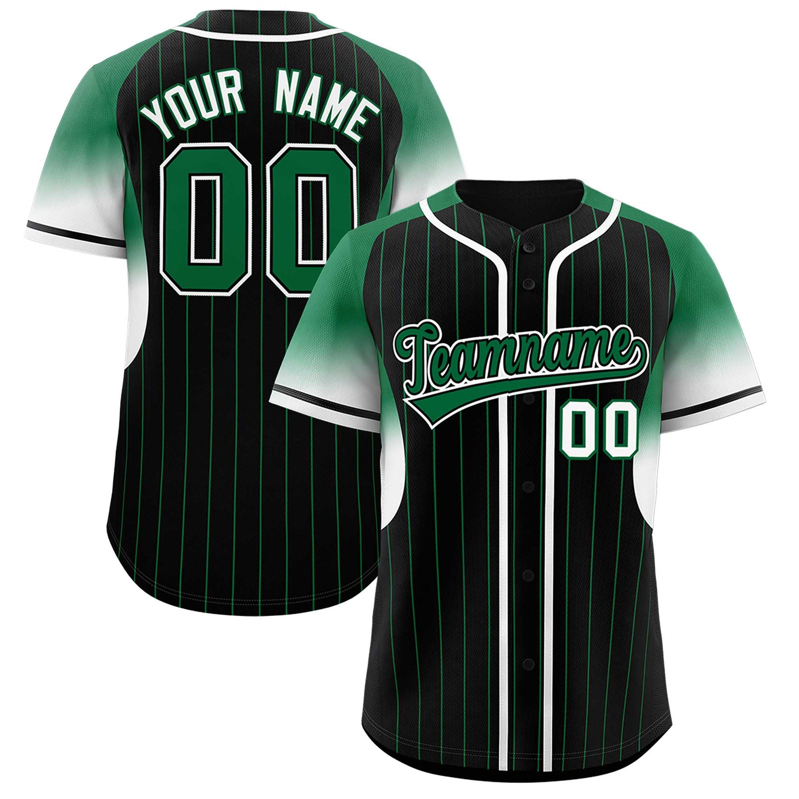 Custom Black Kelly Green Stripe Fashion Sleeves Gradient Authentic Baseball Jersey