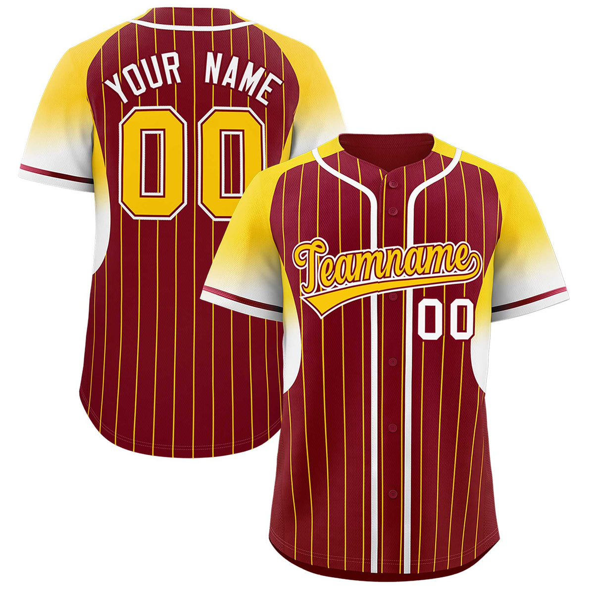 Custom Crimson Gold Stripe Fashion Sleeves Gradient Authentic Baseball Jersey