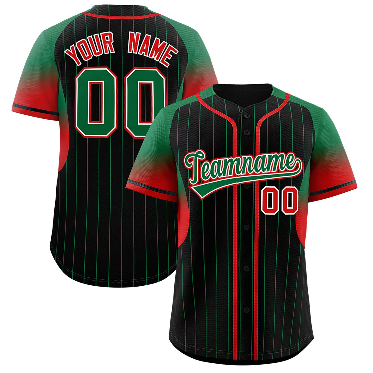 Custom Black Kelly Green Stripe Fashion Sleeves Gradient Authentic Baseball Jersey