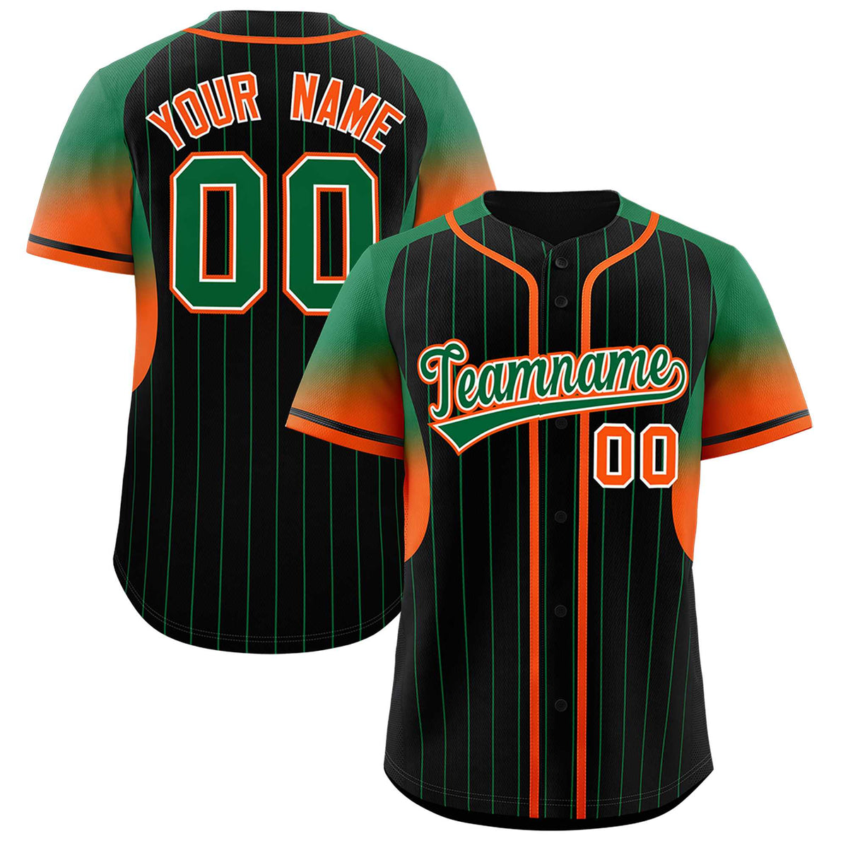 Custom Black Kelly Green Stripe Fashion Sleeves Gradient Authentic Baseball Jersey