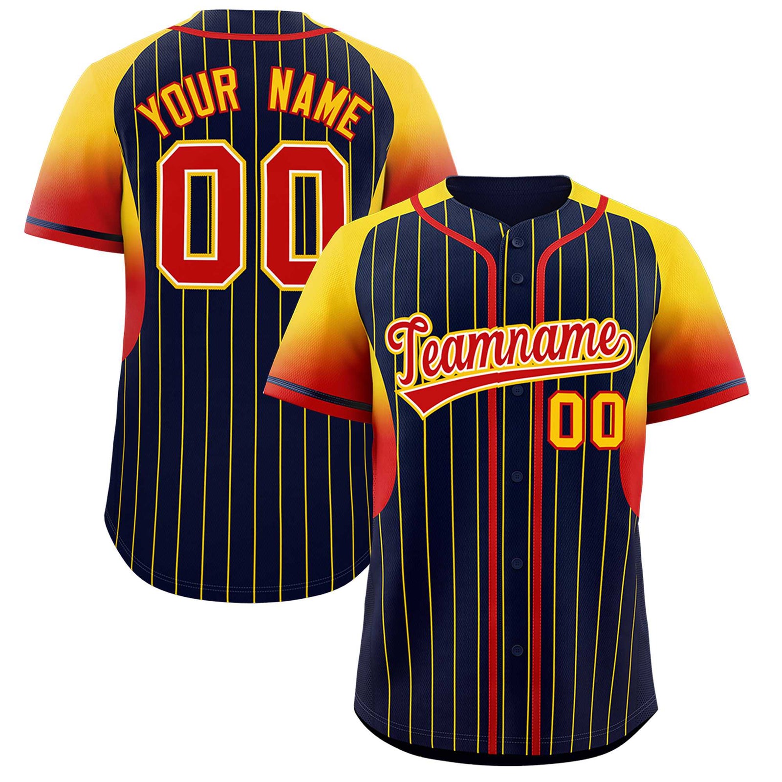 Custom Navy Gold Stripe Fashion Sleeves Gradient Authentic Baseball Jersey
