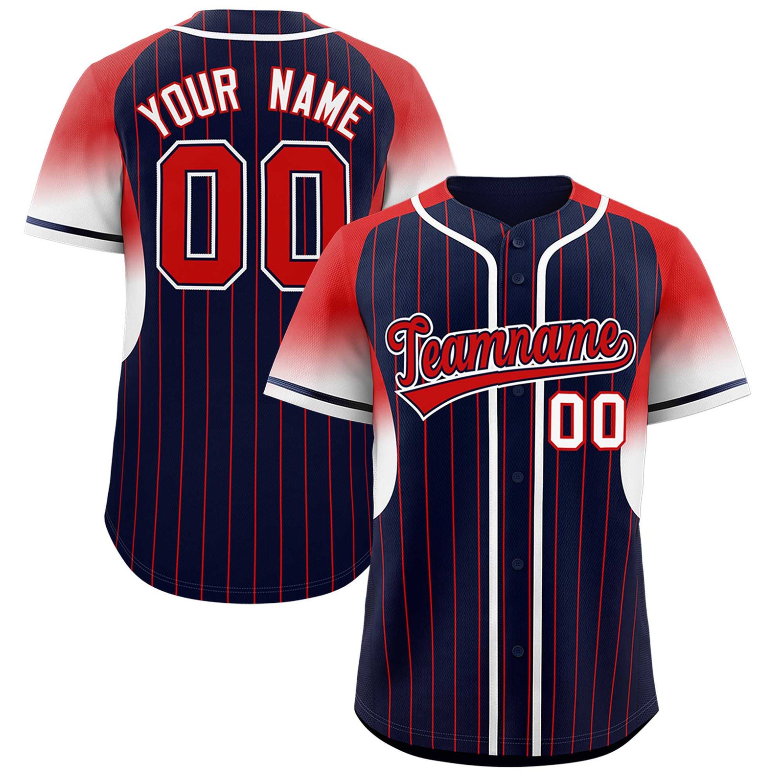 Custom Navy Red Stripe Fashion Sleeves Gradient Authentic Baseball Jersey