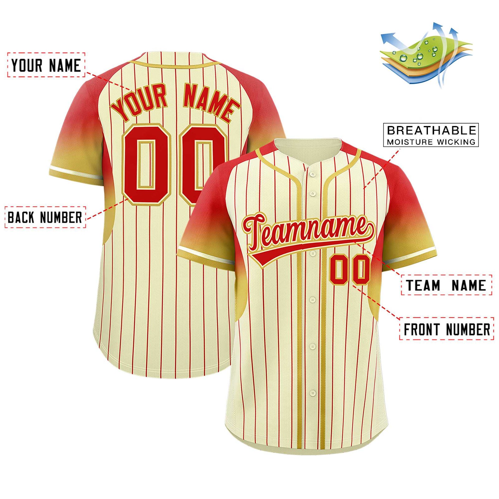 Custom Cream Red Stripe Fashion Sleeves Gradient Authentic Baseball Jersey