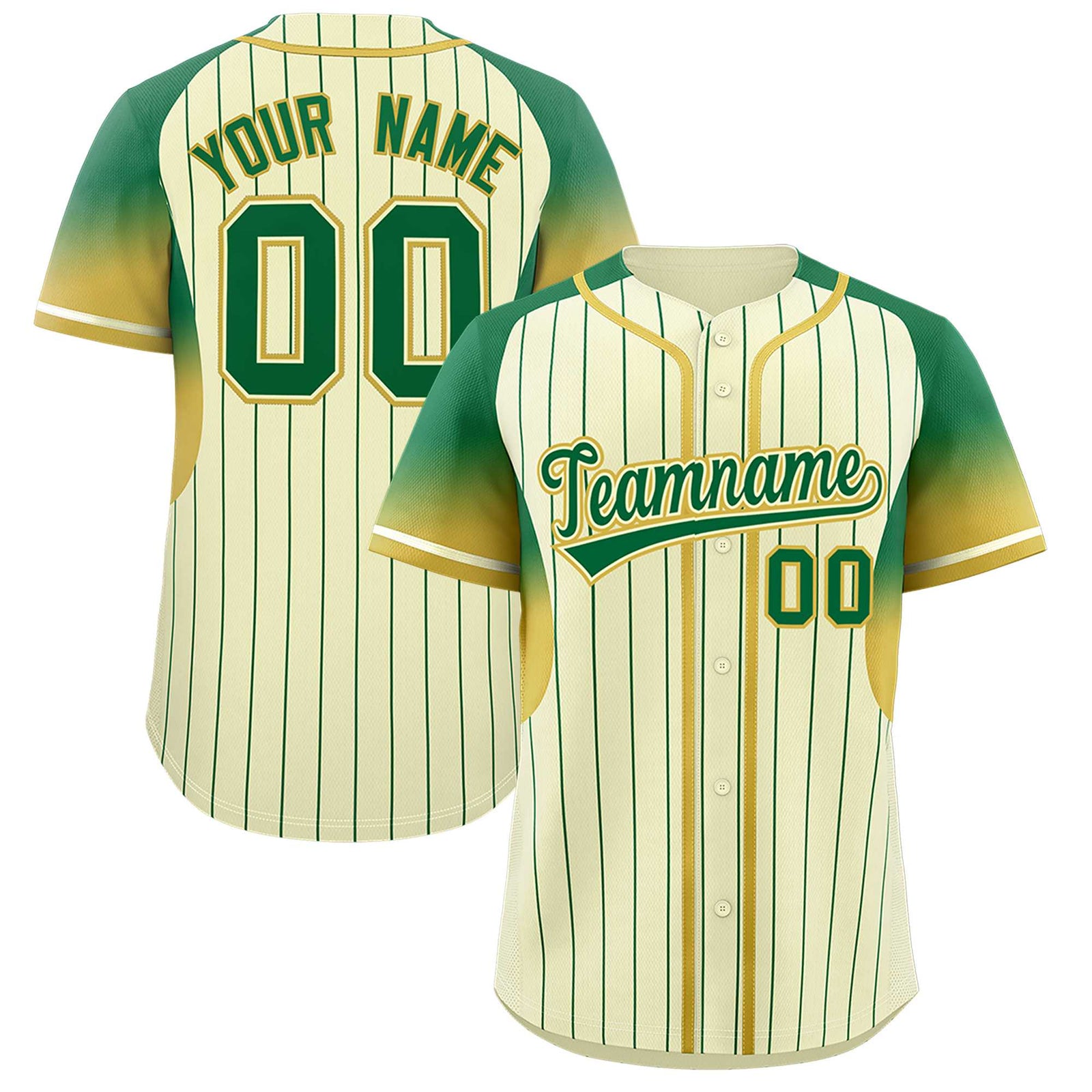 Custom Cream Kelly Green Stripe Fashion Sleeves Gradient Authentic Baseball Jersey