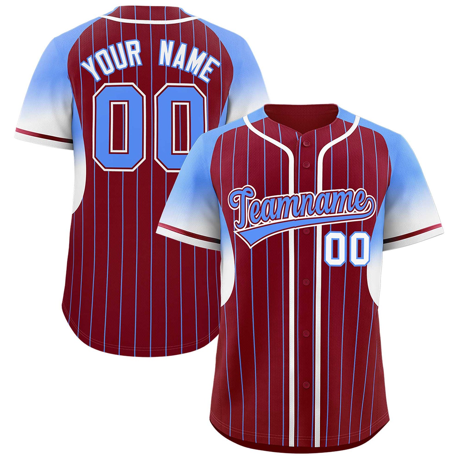 Custom Crimson Powder Blue Stripe Fashion Sleeves Gradient Authentic Baseball Jersey