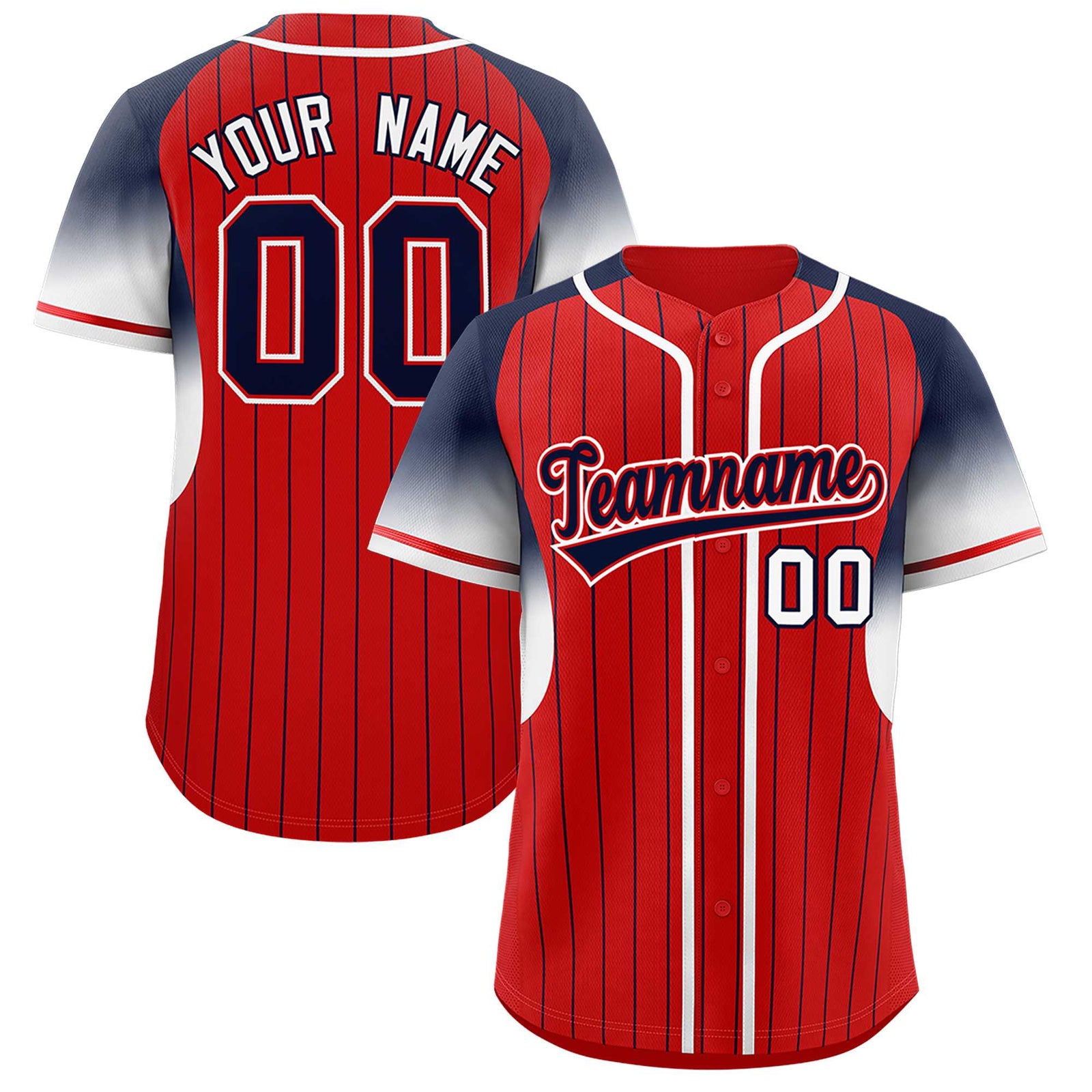 Custom Red Navy Stripe Fashion Sleeves Gradient Authentic Baseball Jersey
