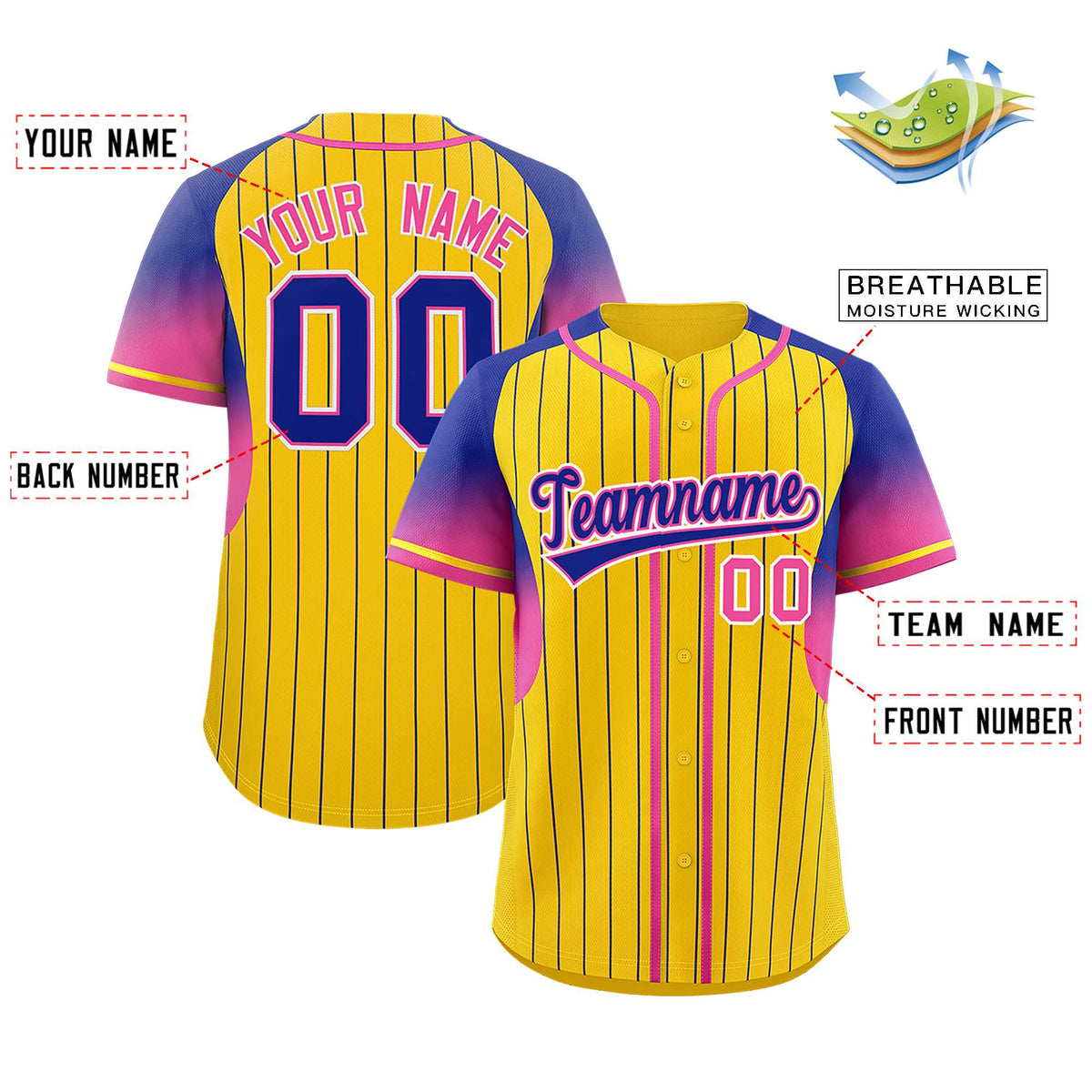 Custom Gold Royal Stripe Fashion Sleeves Gradient Authentic Baseball Jersey