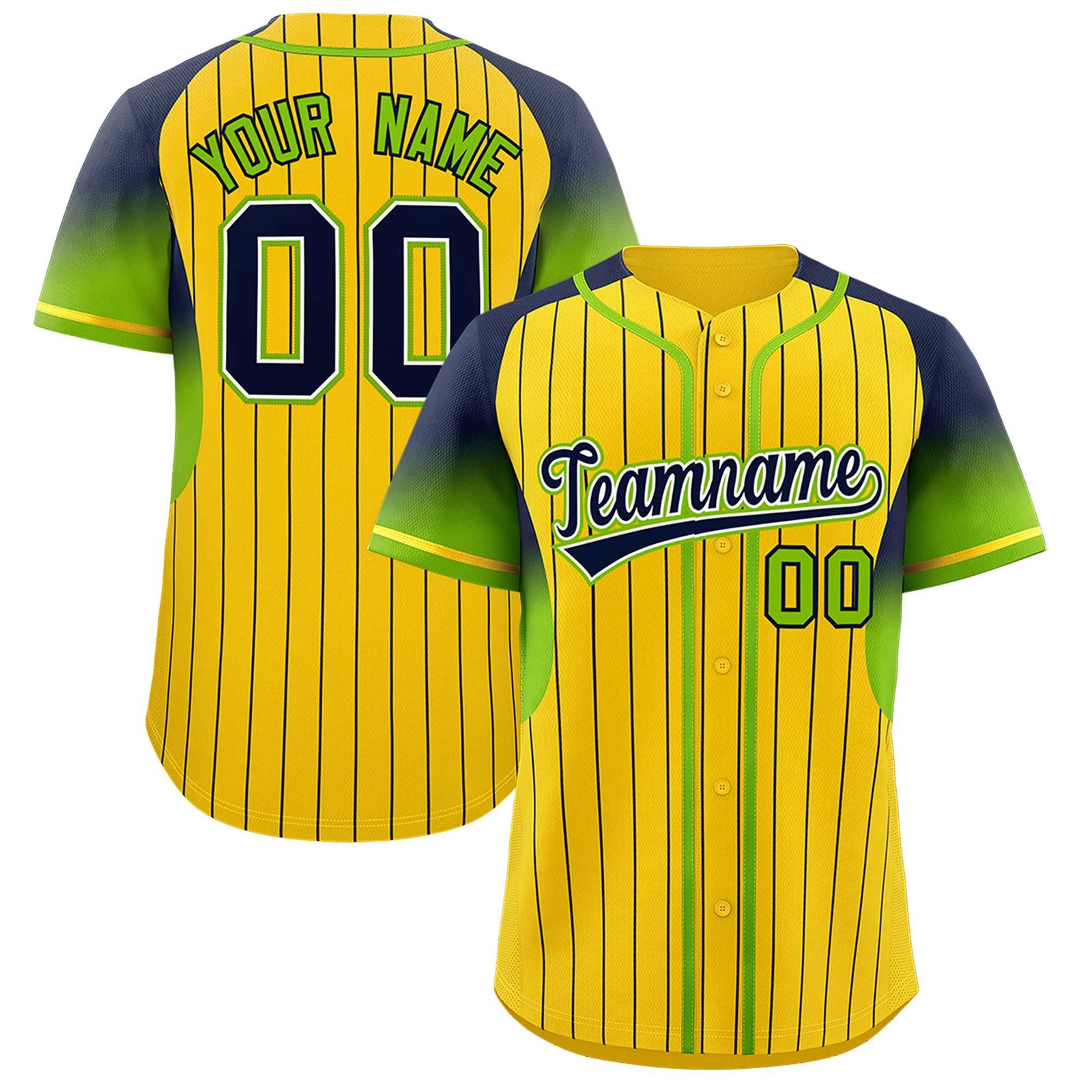 Custom Gold Navy Stripe Fashion Sleeves Gradient Authentic Baseball Jersey