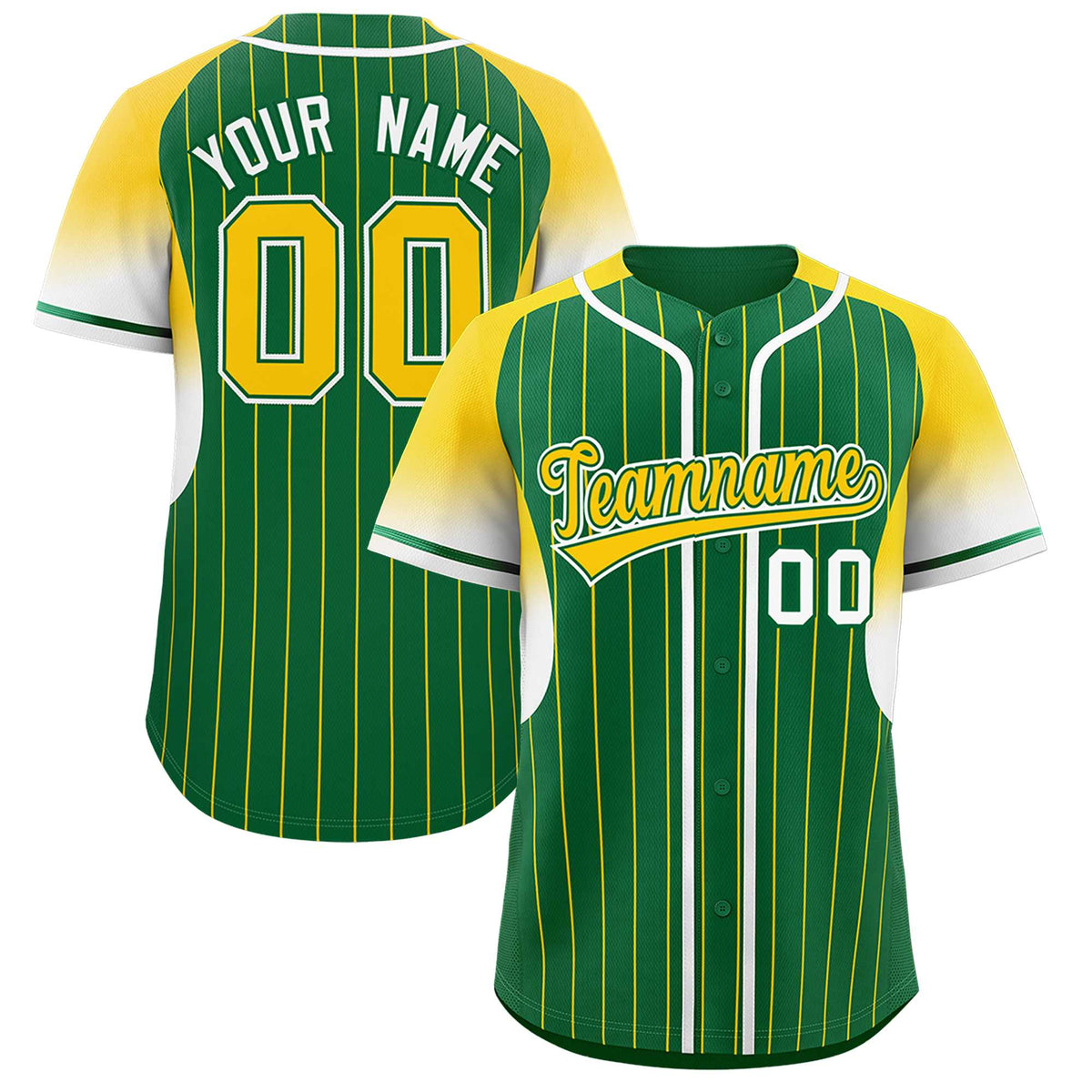 Custom Kelly Green Gold Stripe Fashion Sleeves Gradient Authentic Baseball Jersey