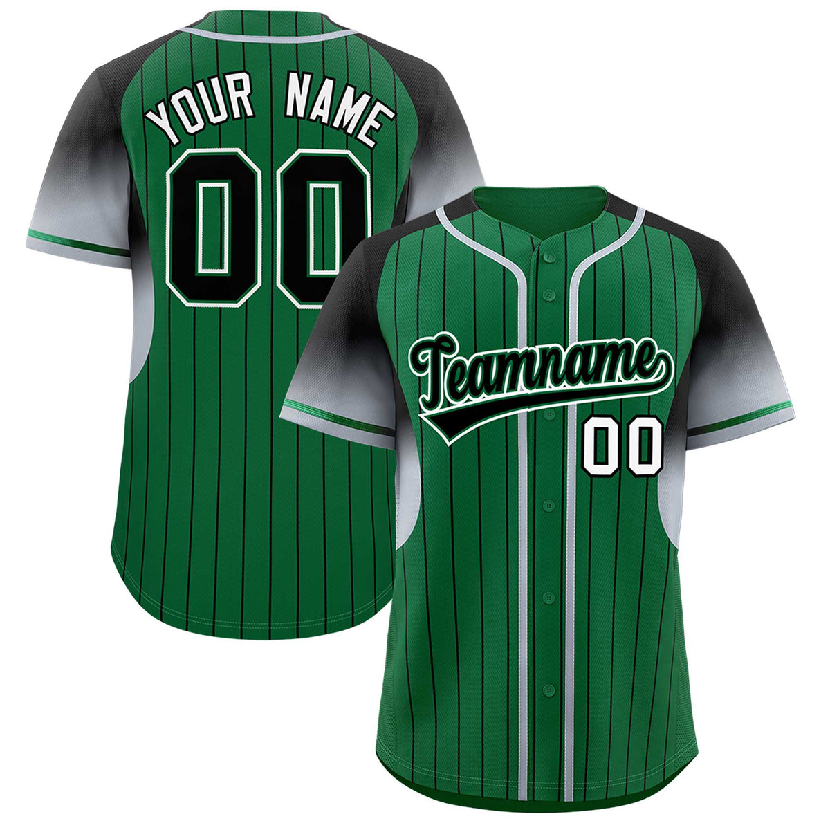 Custom Kelly Green Black Stripe Fashion Sleeves Gradient Authentic Baseball Jersey