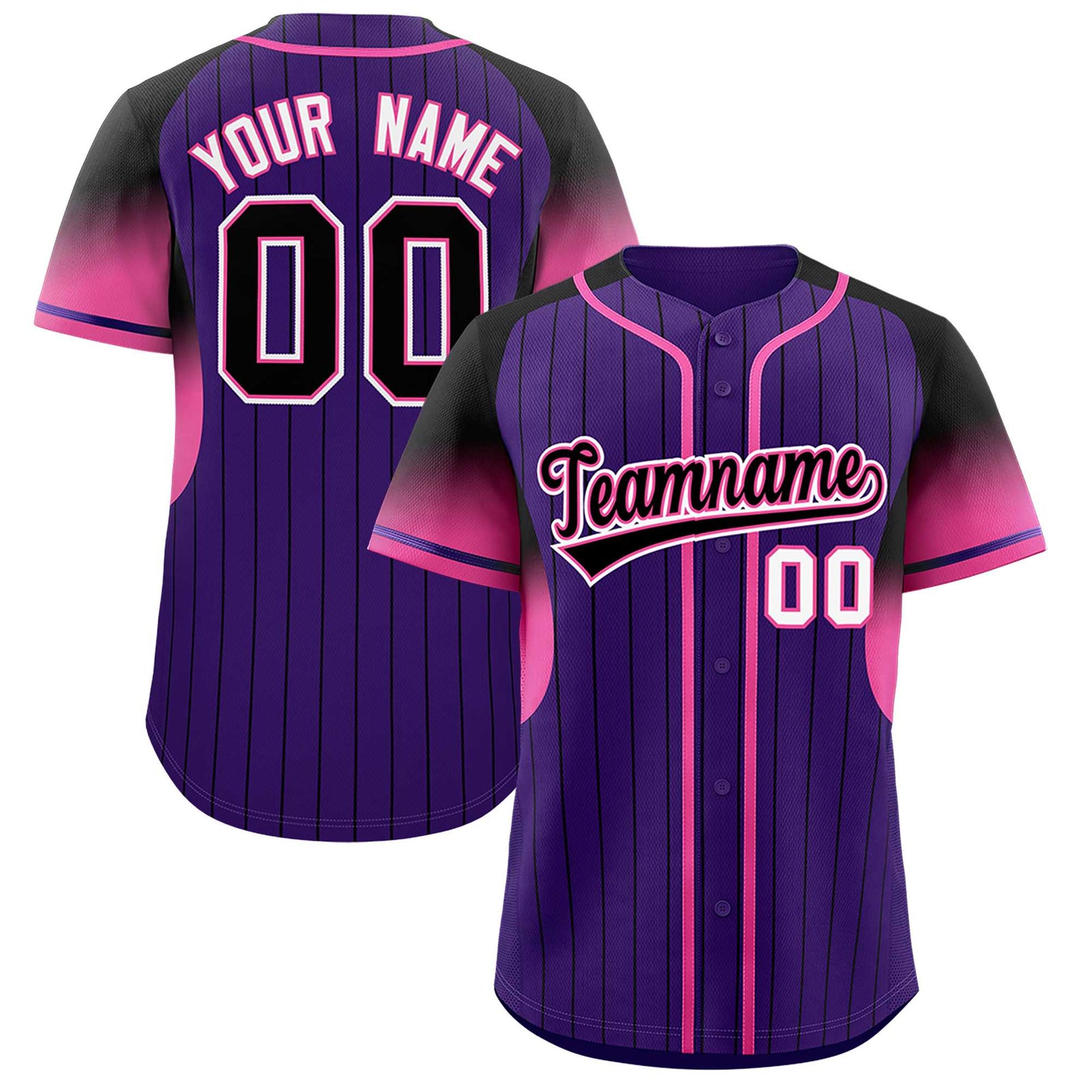 Custom Purple Black Stripe Fashion Sleeves Gradient Authentic Baseball Jersey