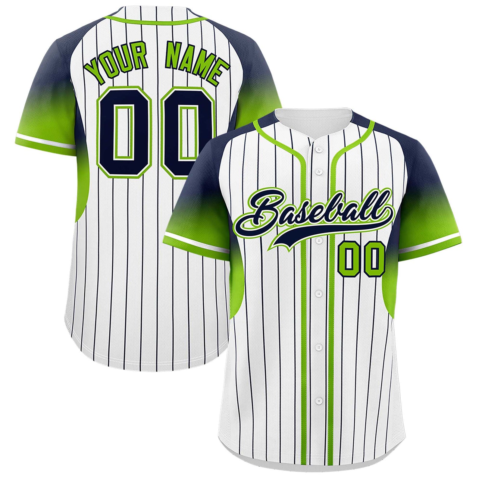 Custom White Navy Stripe Fashion Sleeves Gradient Authentic Baseball Jersey