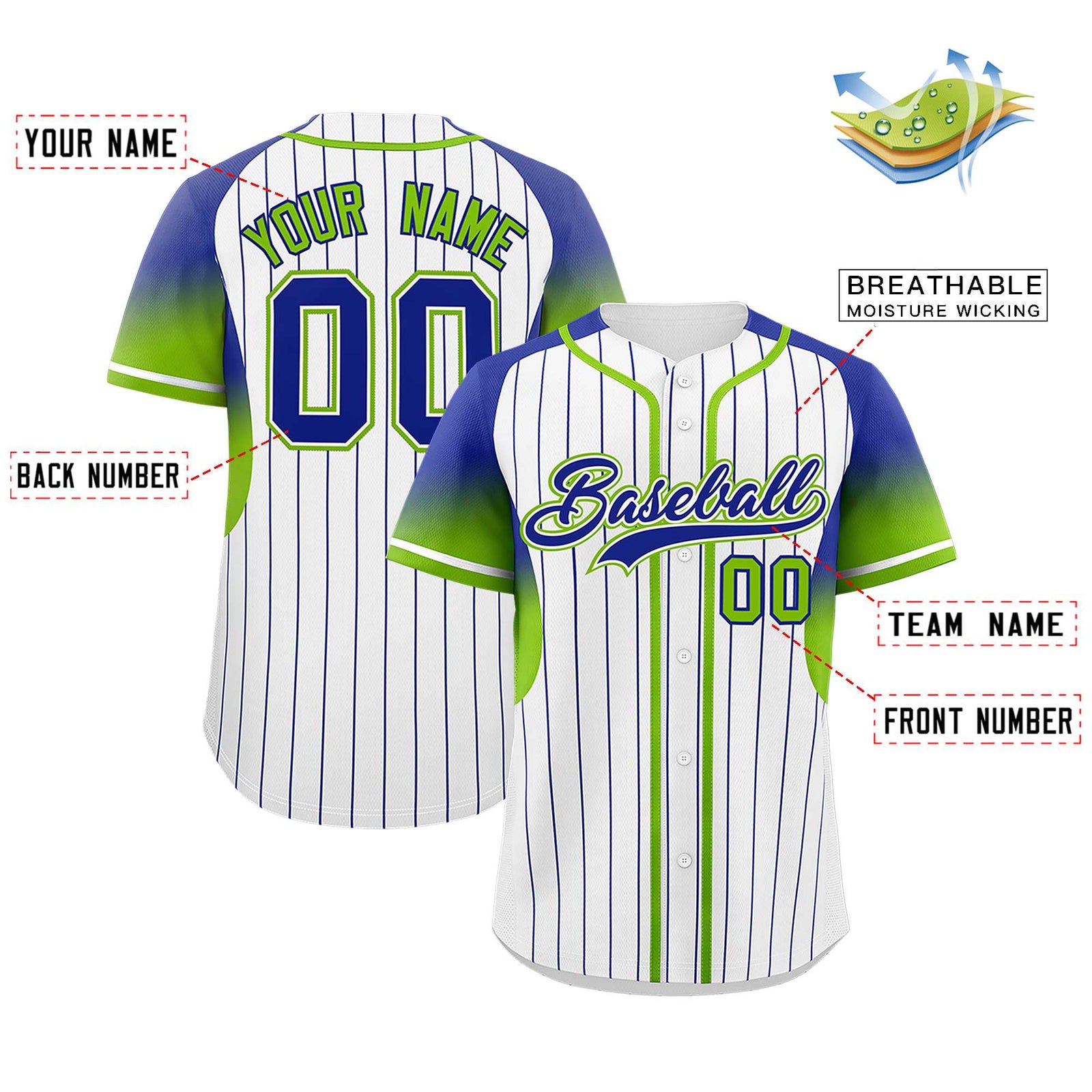 Custom White Royal Stripe Fashion Sleeves Gradient Authentic Baseball Jersey