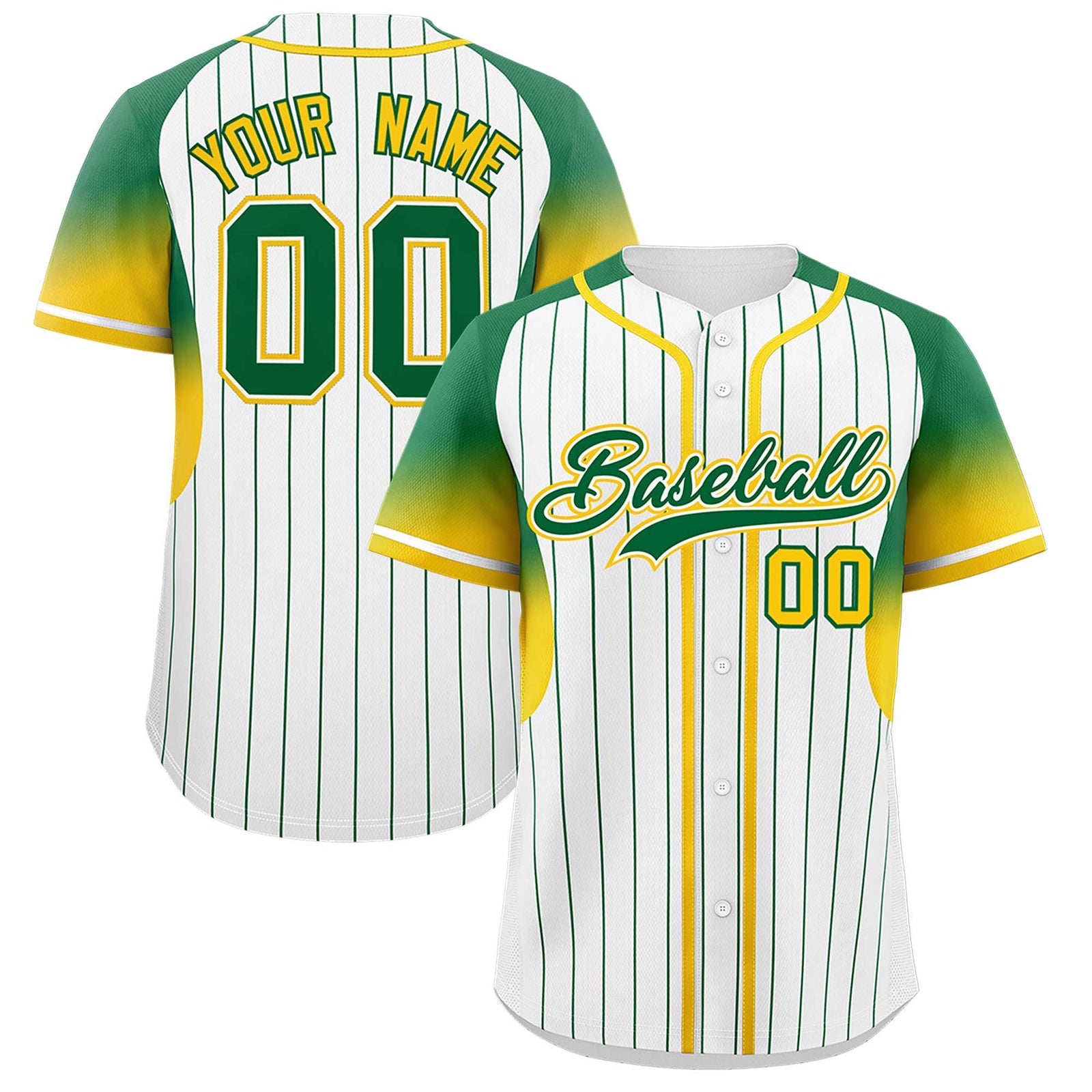 Custom White Kelly Green Stripe Fashion Sleeves Gradient Authentic Baseball Jersey