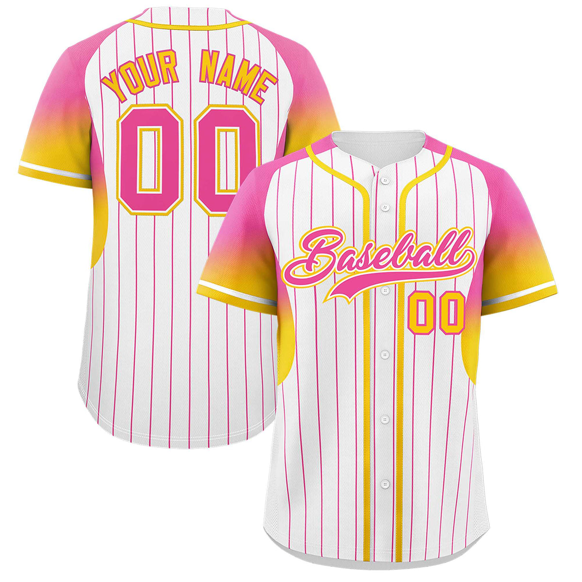 Custom White Pink Stripe Fashion Sleeves Gradient Authentic Baseball Jersey