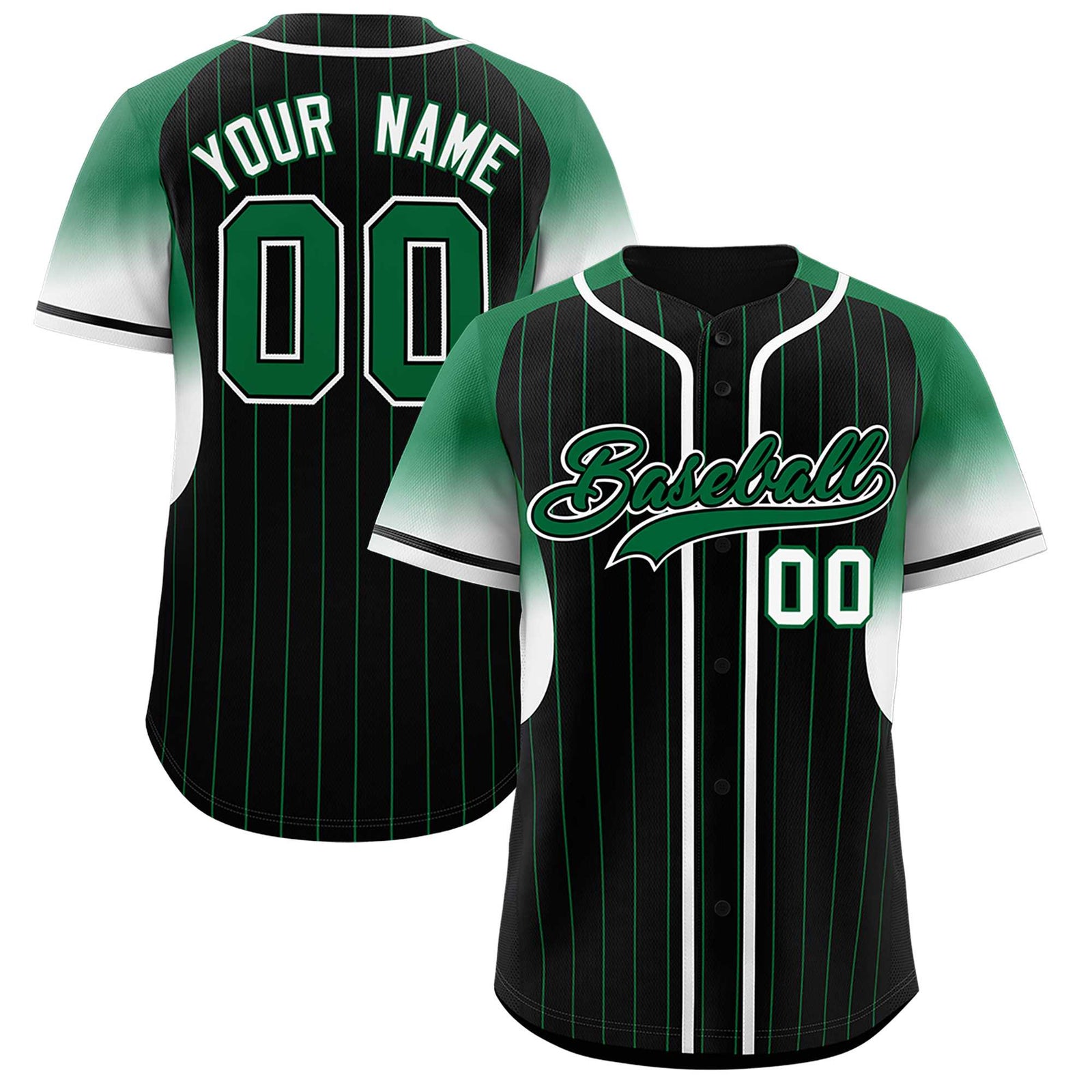 Custom Black Kelly Green Stripe Fashion Sleeves Gradient Authentic Baseball Jersey