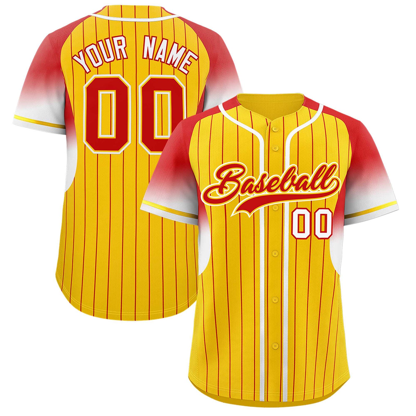 Custom Gold Red Stripe Fashion Sleeves Gradient Authentic Baseball Jersey