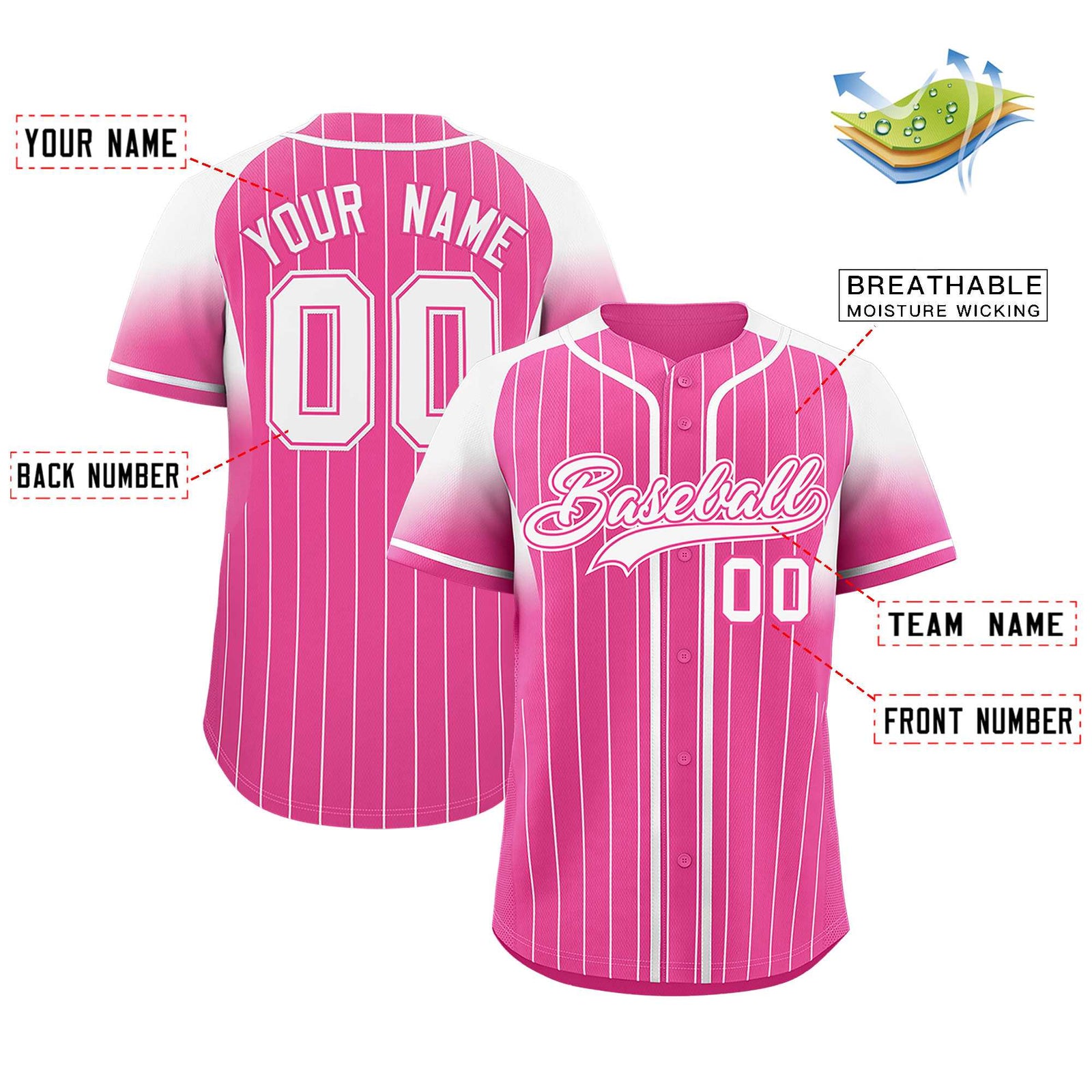 Custom Pink White Stripe Fashion Sleeves Gradient Authentic Baseball Jersey