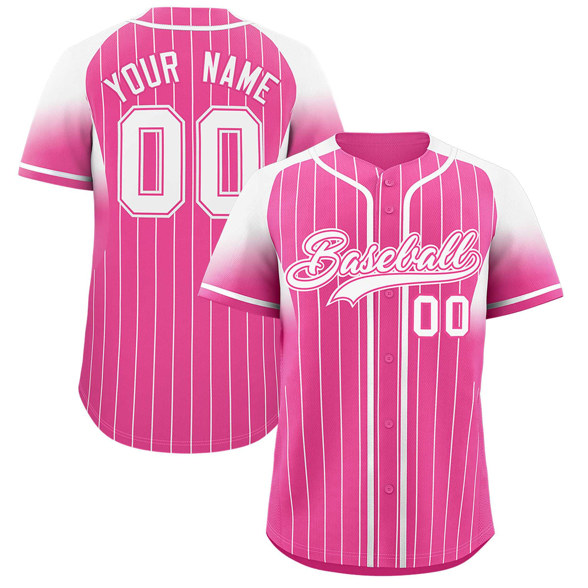Custom Pink White Stripe Fashion Sleeves Gradient Authentic Baseball Jersey