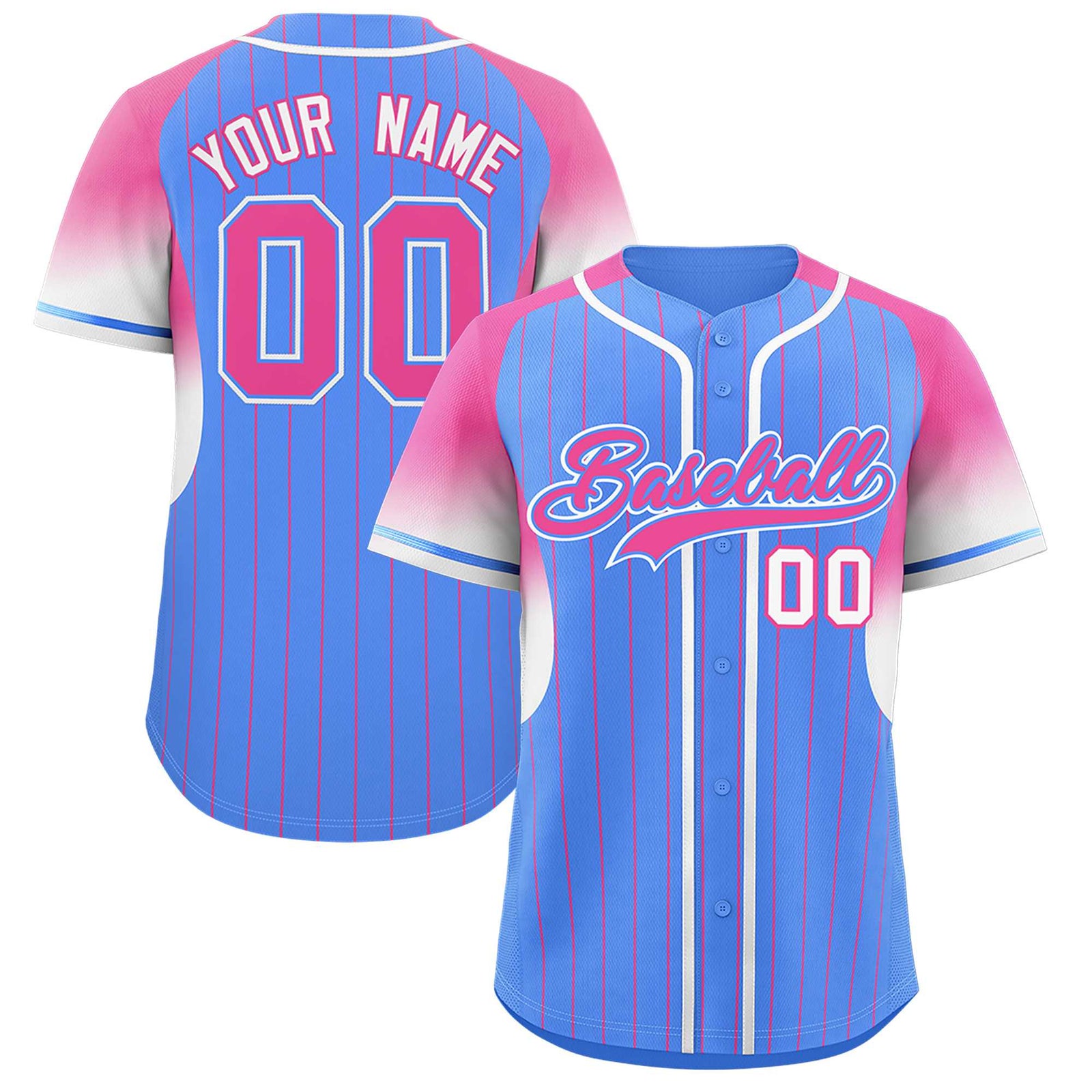 Custom Powder Blue Pink Stripe Fashion Sleeves Gradient Authentic Baseball Jersey