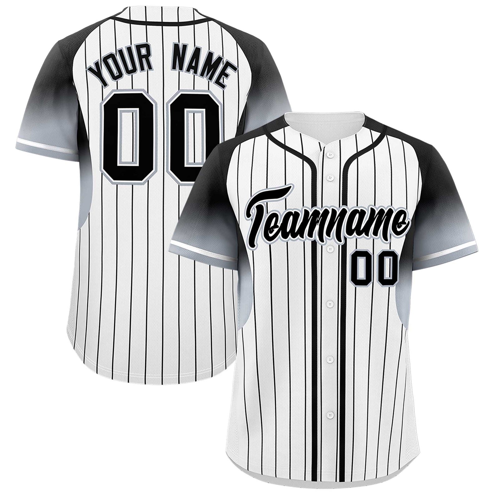 Custom White Black Stripe Fashion Sleeves Gradient Authentic Baseball Jersey