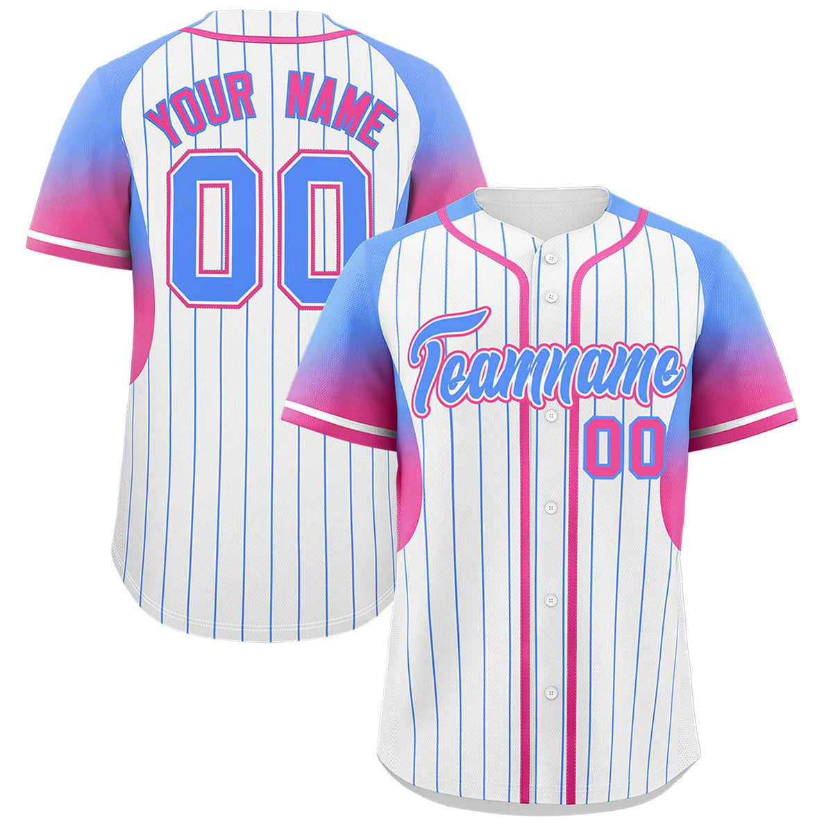 Custom White Powder Blue Stripe Fashion Sleeves Gradient Authentic Baseball Jersey