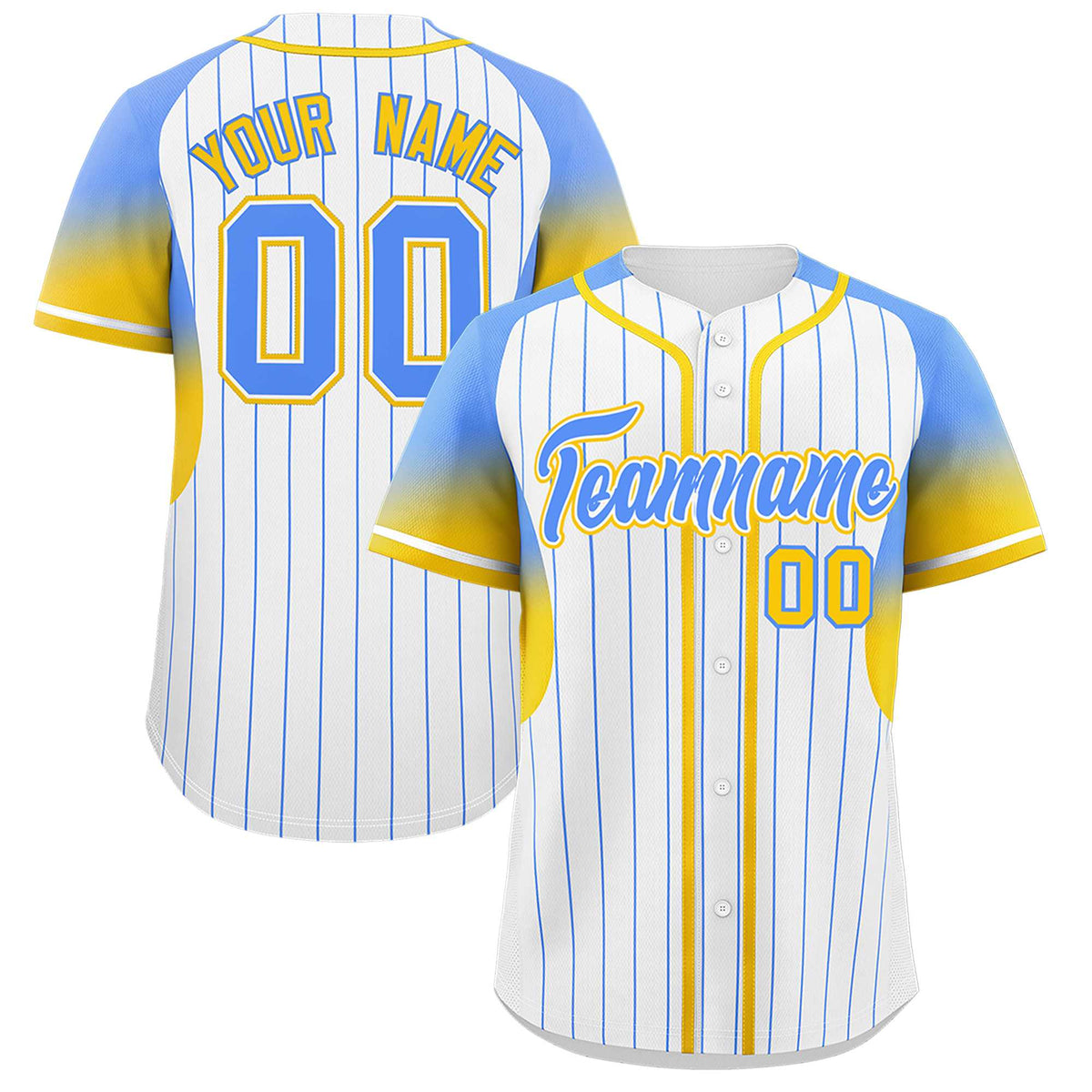 Custom White Powder Blue Stripe Fashion Sleeves Gradient Authentic Baseball Jersey
