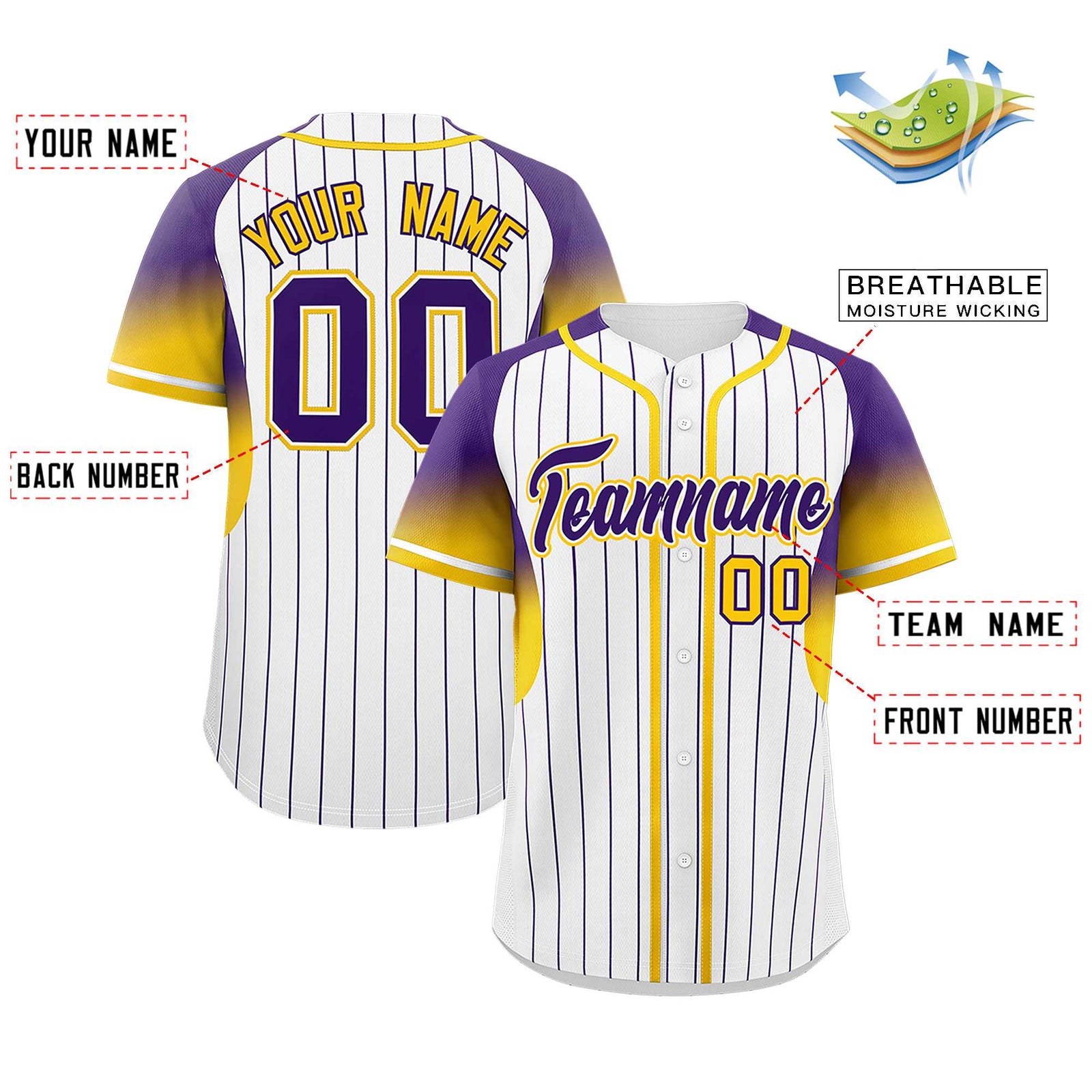 Custom White Purple Stripe Fashion Sleeves Gradient Authentic Baseball Jersey