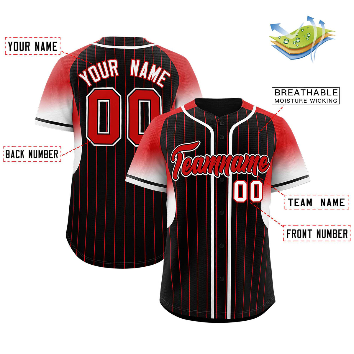 Custom Black Red Stripe Fashion Sleeves Gradient Authentic Baseball Jersey