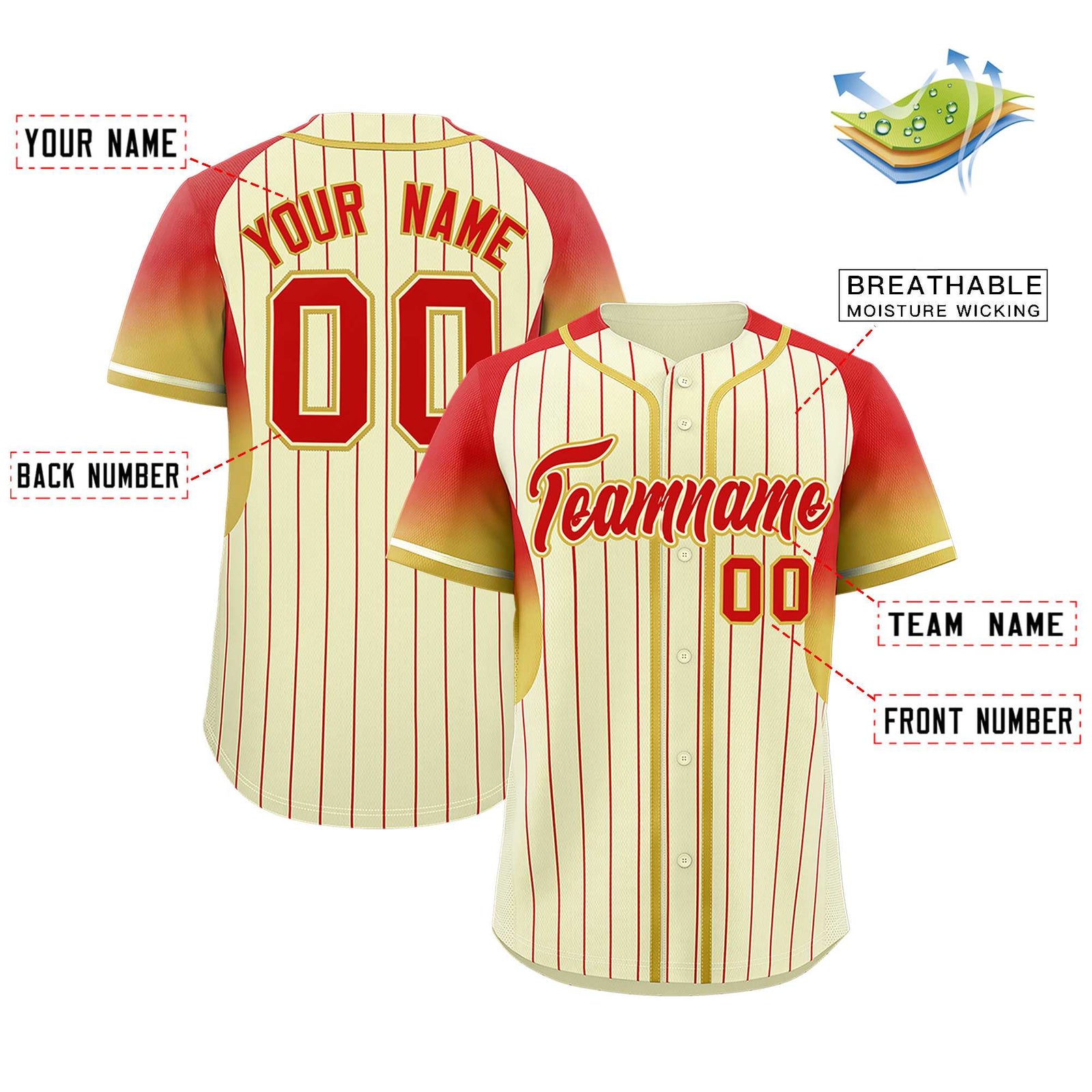 Custom Cream Red Stripe Fashion Sleeves Gradient Authentic Baseball Jersey