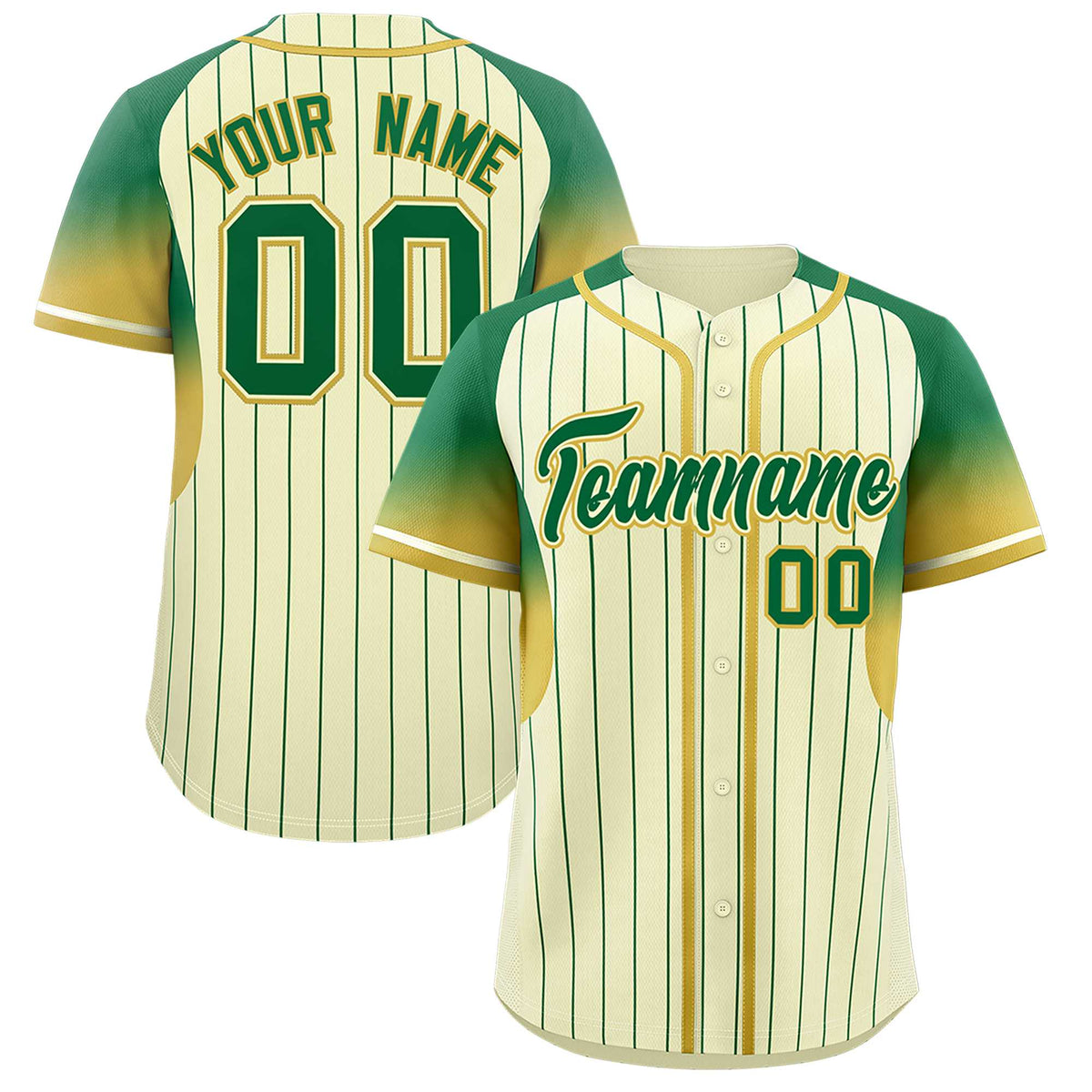 Custom Cream Kelly Green Stripe Fashion Sleeves Gradient Authentic Baseball Jersey