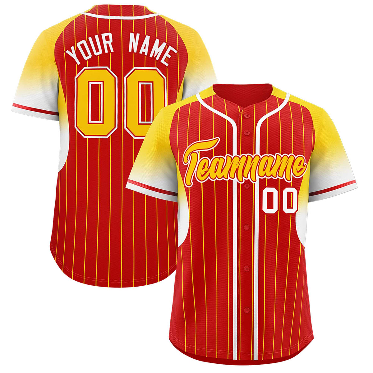 Custom Red Gold Stripe Fashion Sleeves Gradient Authentic Baseball Jersey