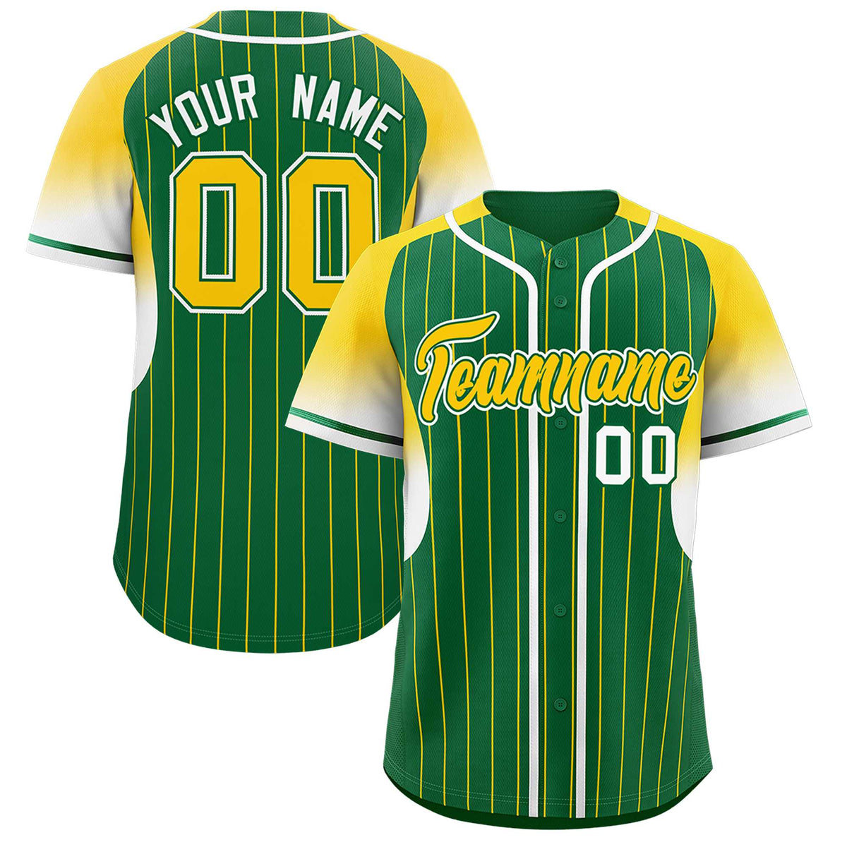 Custom Kelly Green Gold Stripe Fashion Sleeves Gradient Authentic Baseball Jersey