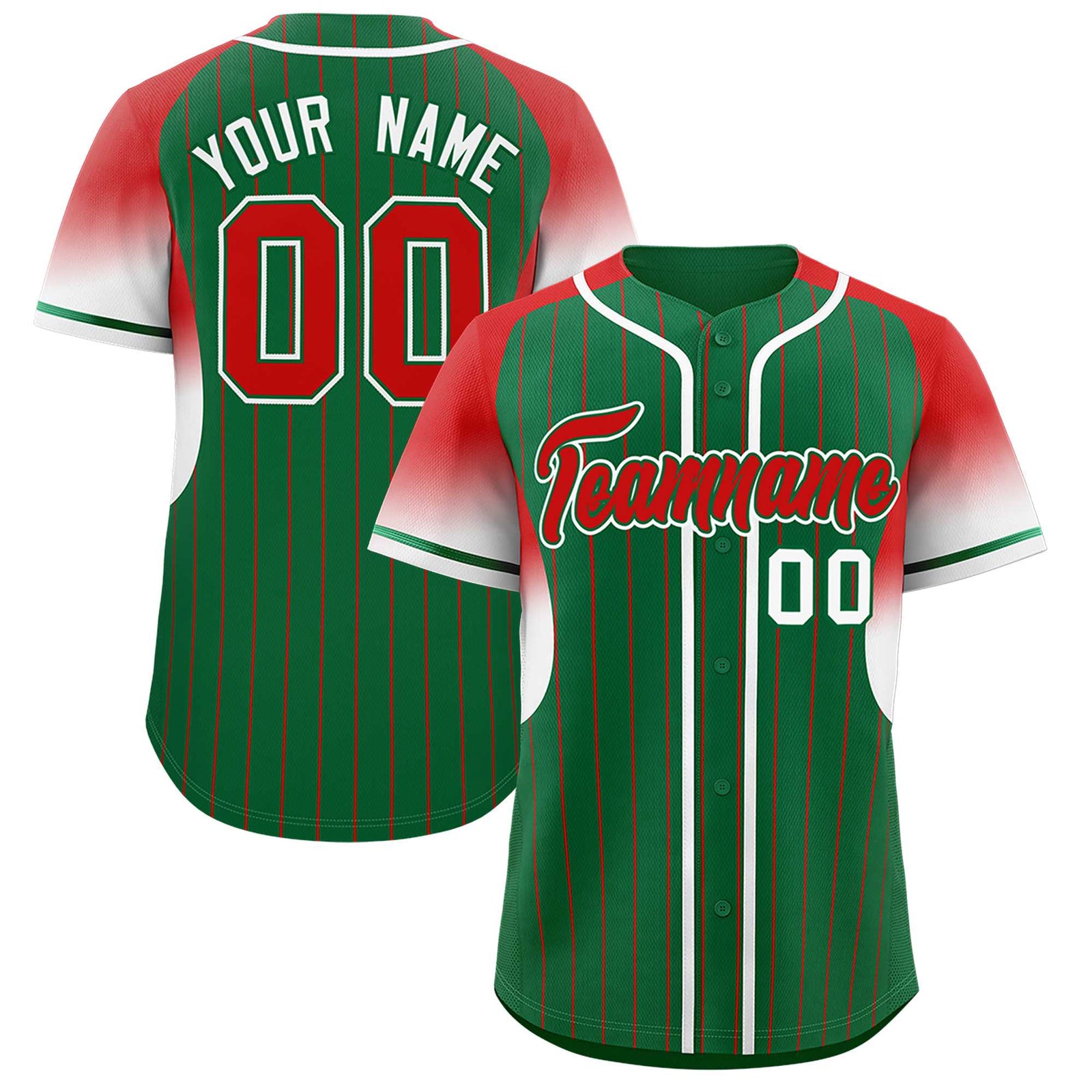 Custom Kelly Green Red Stripe Fashion Sleeves Gradient Authentic Baseball Jersey